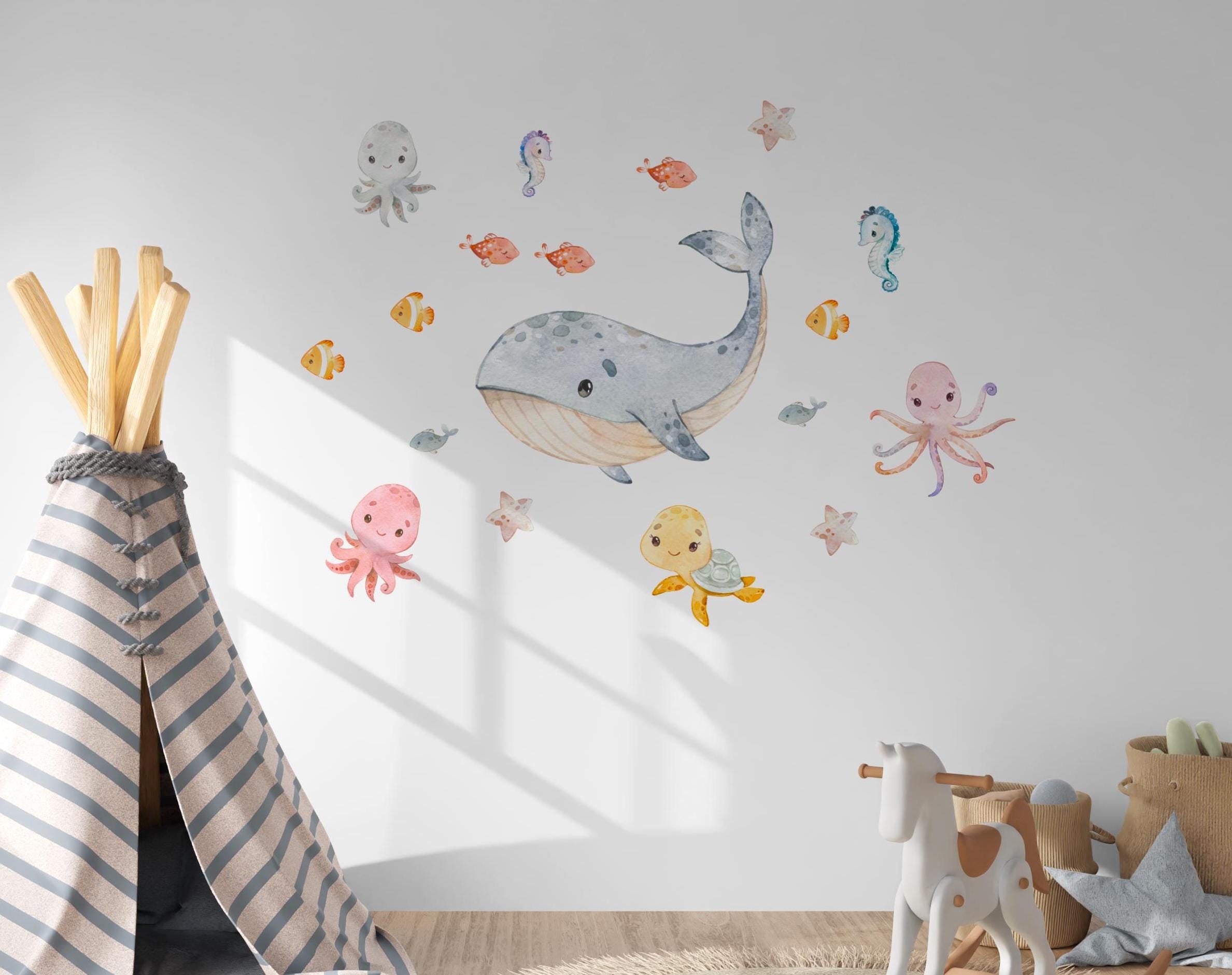 Wandtatoo Wandbild Wandaufkleber Wandsticker zimmer personalisiert Wal Meer Meerestiere für das Babyzimmer – Wall Decals & Murals