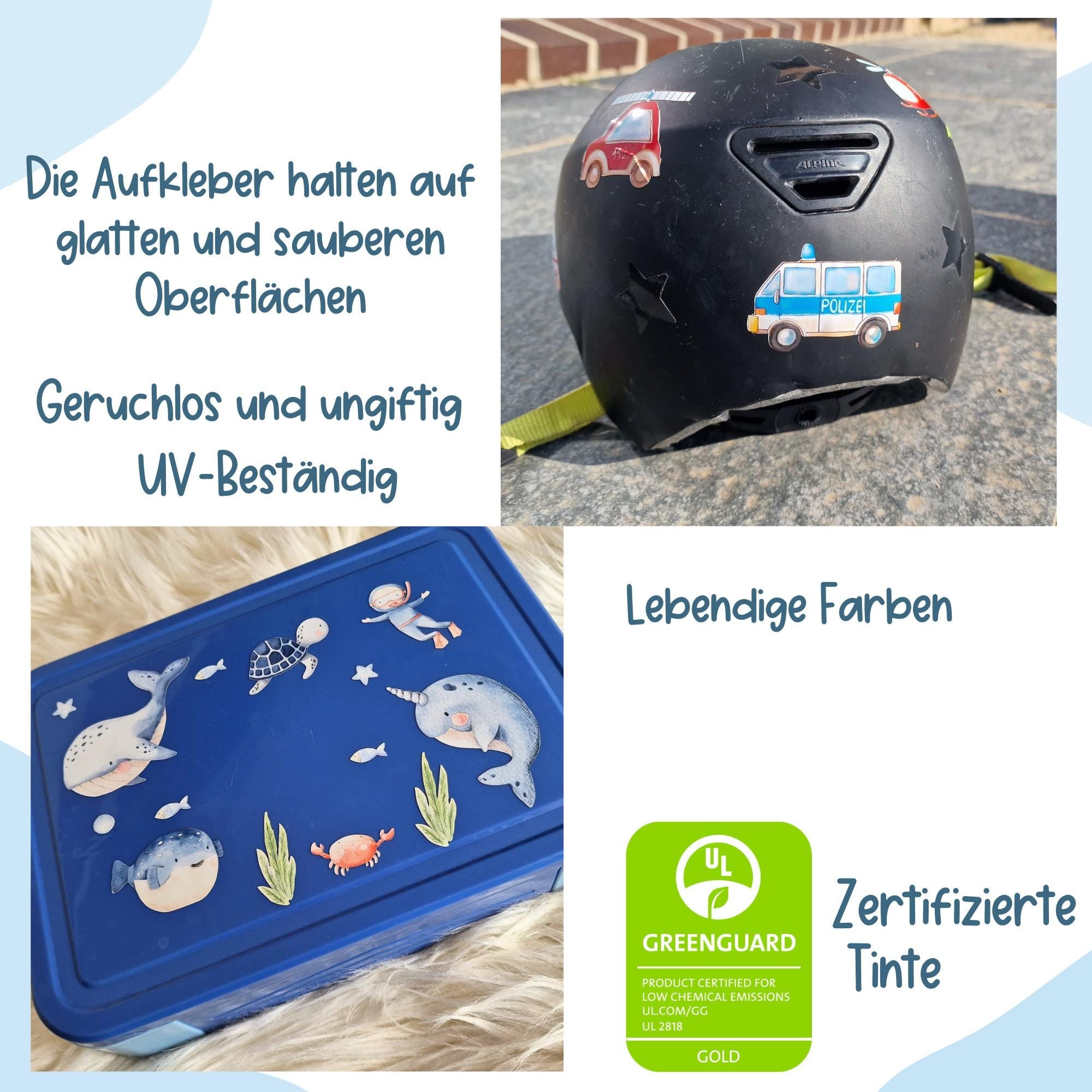 Sticker Wal & Meerestiere – wasserfest und spülmaschinenfest – für Flasche, Brotdose und Helm – Stickers