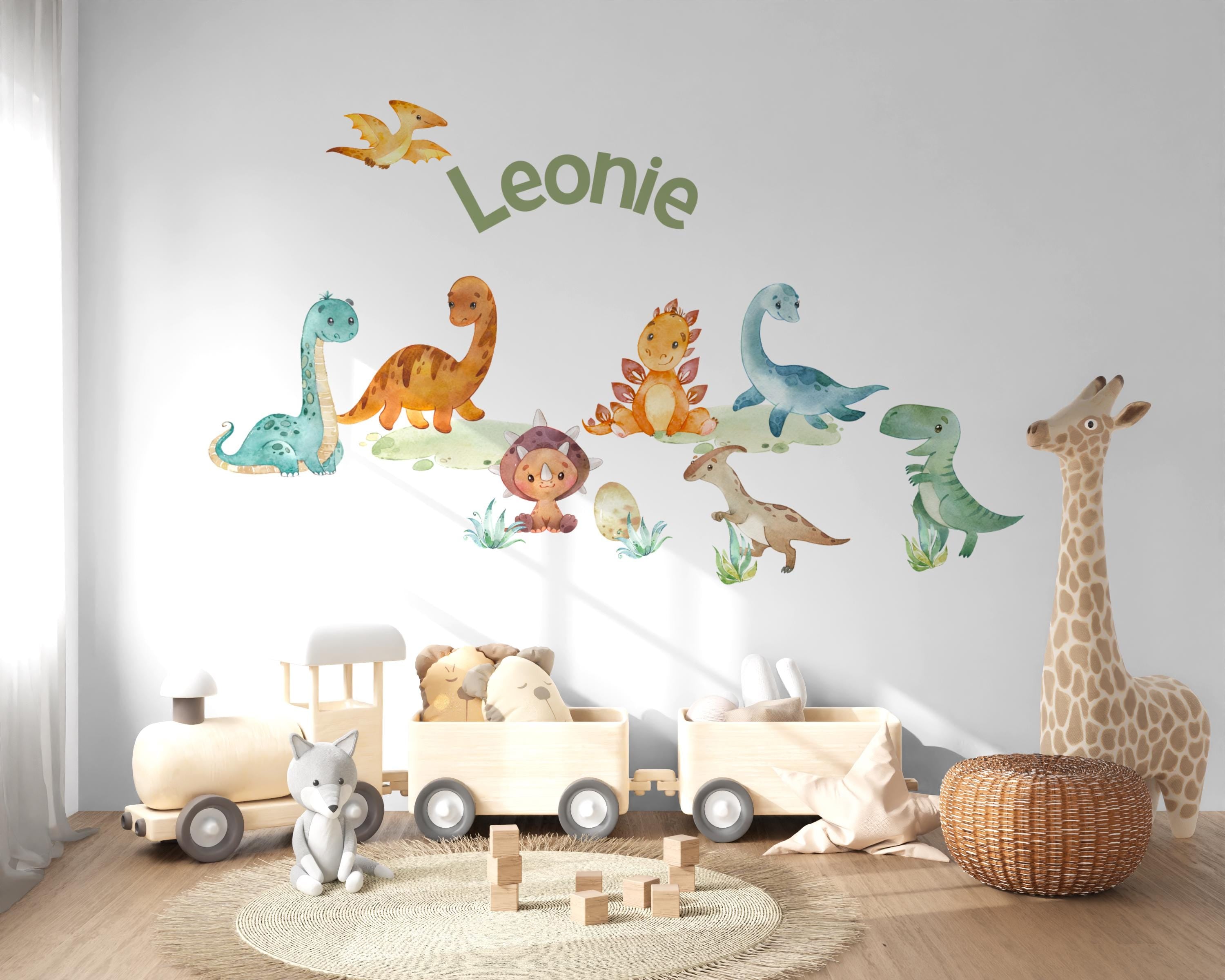 Wandtattoo Dinosaurier zimmer – personalisierbar mit Name – Wandsticker / – Deko Babyzimmer – Größe L/XL – Wall Decals & Murals