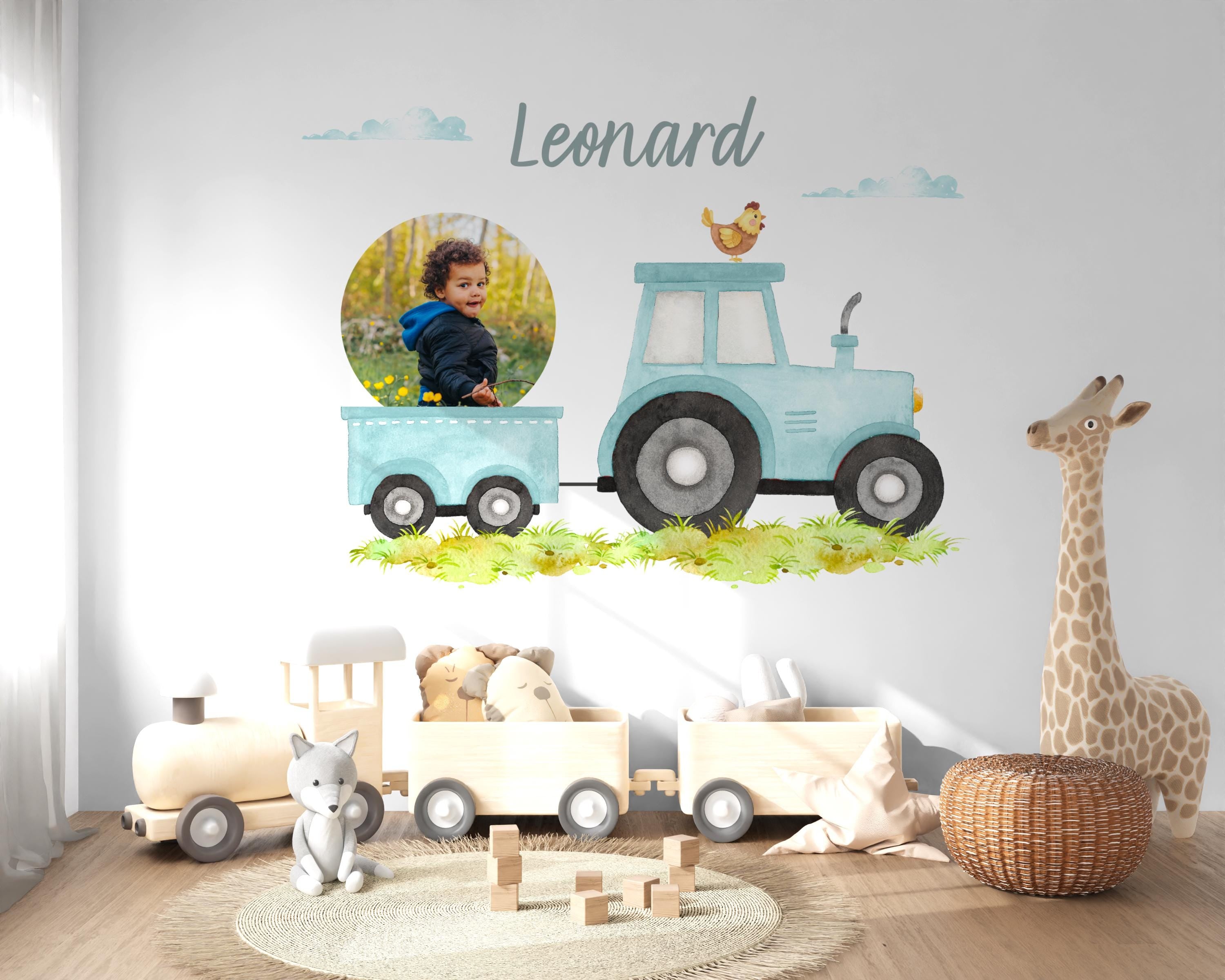 Wandtattoo Traktor mit Anhänger Foto personalisiert zimmer Deko Trecker Wandbild Geburtstagsgeschenk – Wall Decals & Murals