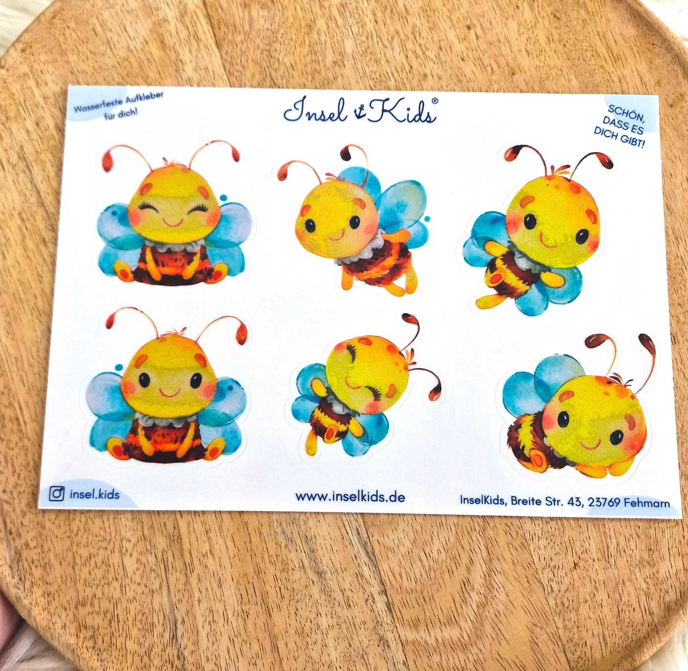 Sticker Biene – wasserfest & spülmaschinenfest – Aufkleber für Brotdose, Flasche und Fahrrad – Vinyl Sticker Set – A6/A5/A4 – Stickers