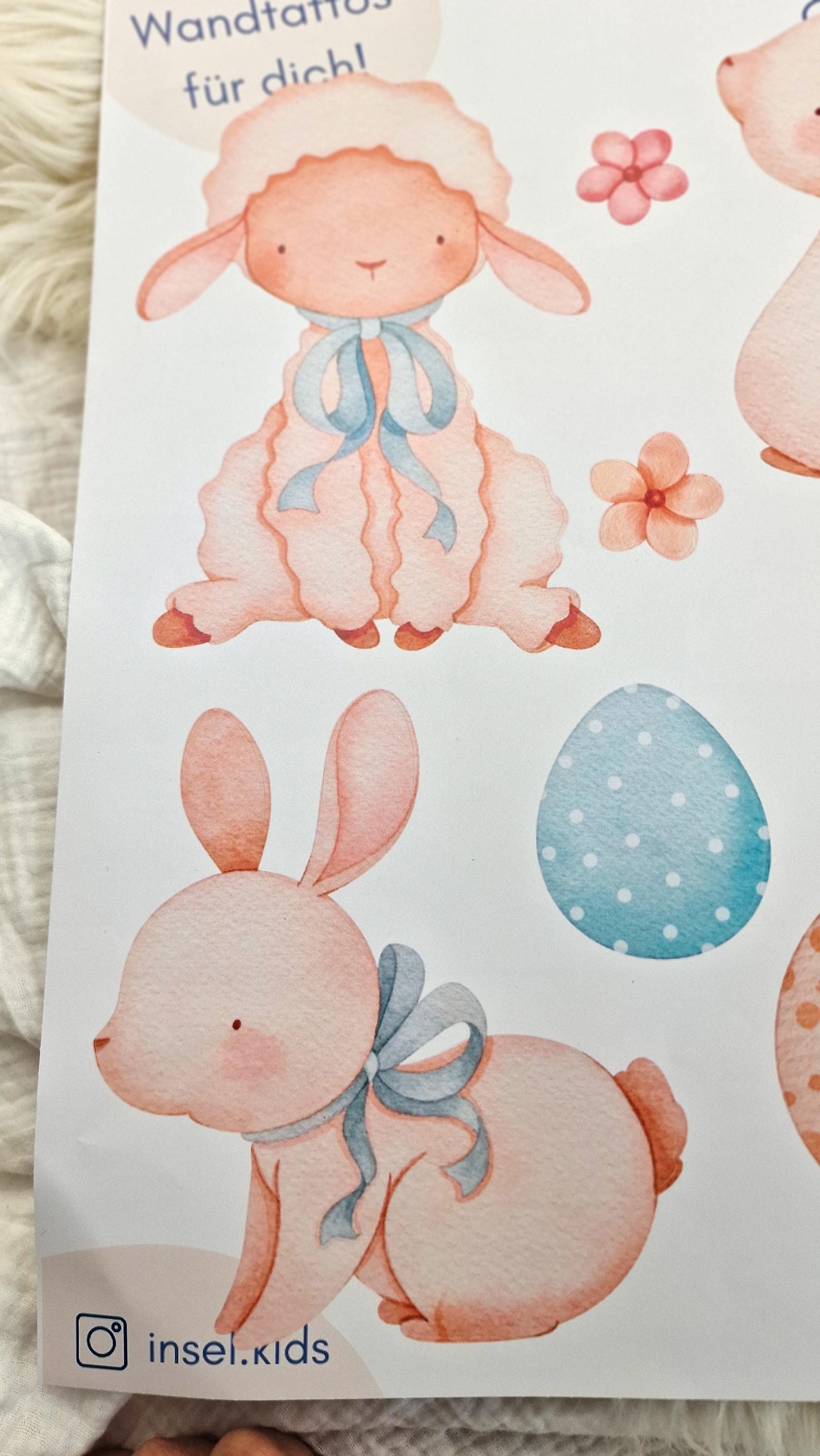Wandtatoo Wandbild Wandaufkleber Wandsticker Kinderzimmer personalisiert Ostern Osterhase Osterei für das Babyzimmer