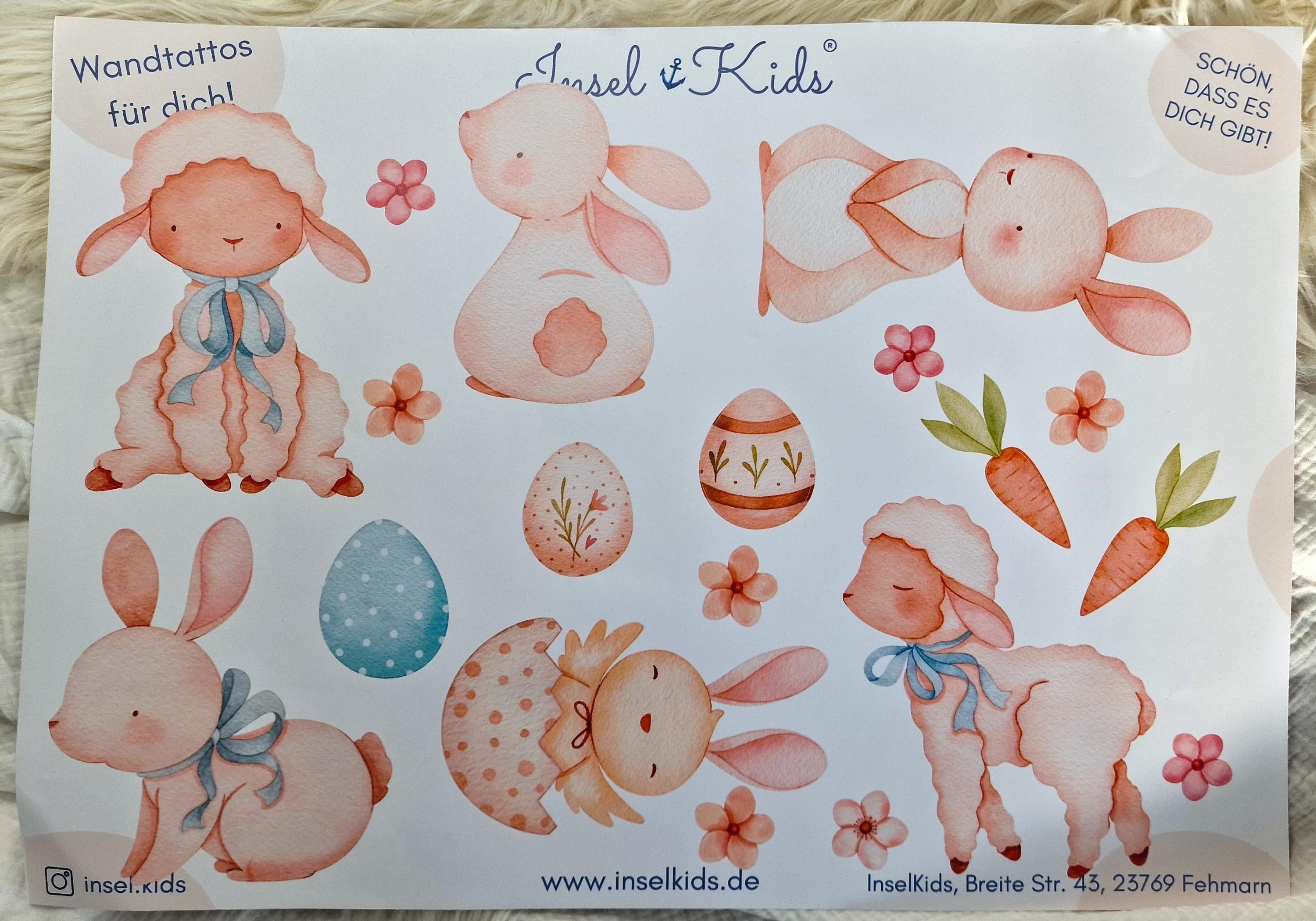 Wandtatoo Wandbild Wandaufkleber Wandsticker Kinderzimmer personalisiert Ostern Osterhase Osterei für das Babyzimmer