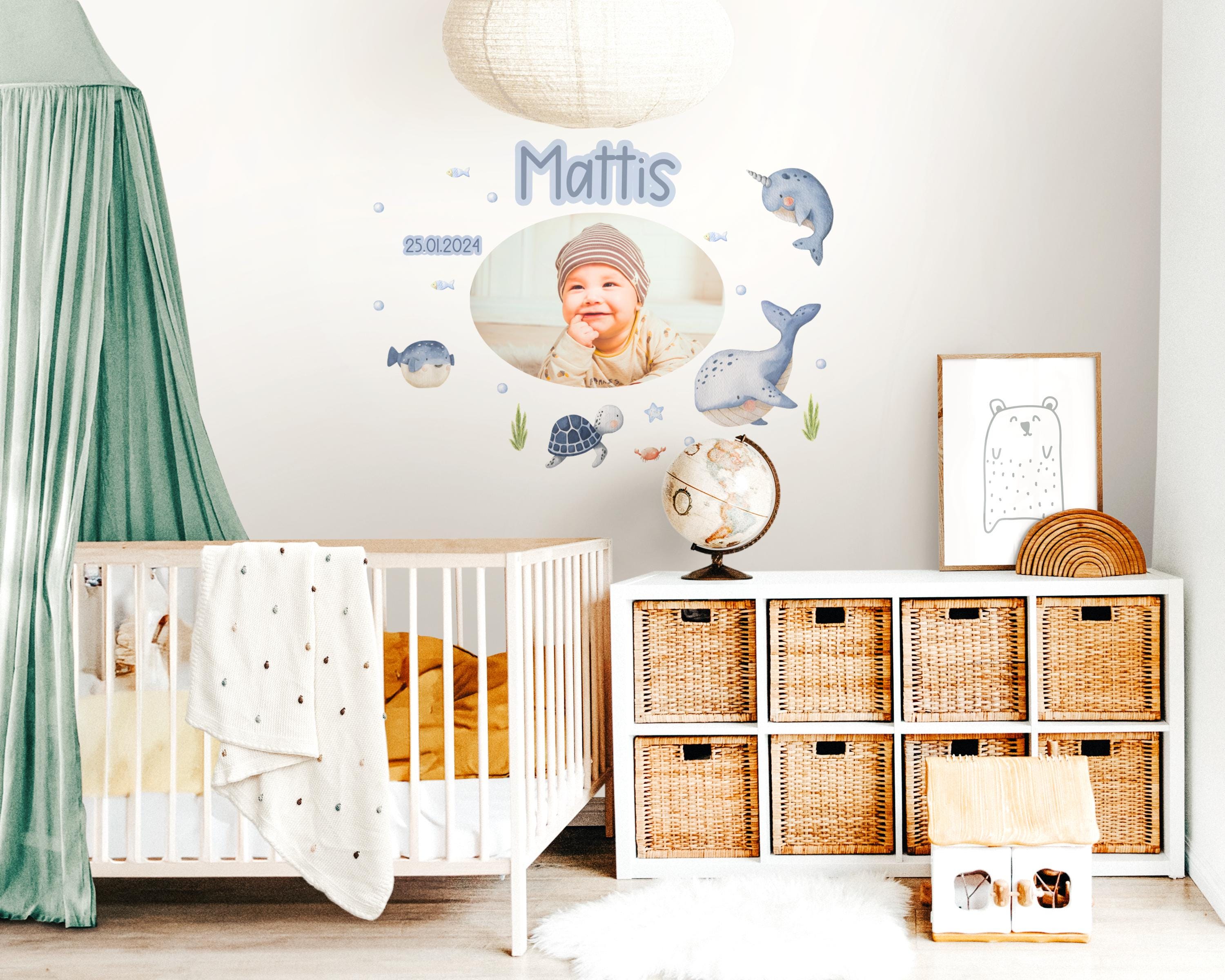 Wandtatoo Wandbild Wandaufkleber zimmer personalisiert Wanddekoration Wal Unterwasser Meerestiere Schildkröte
