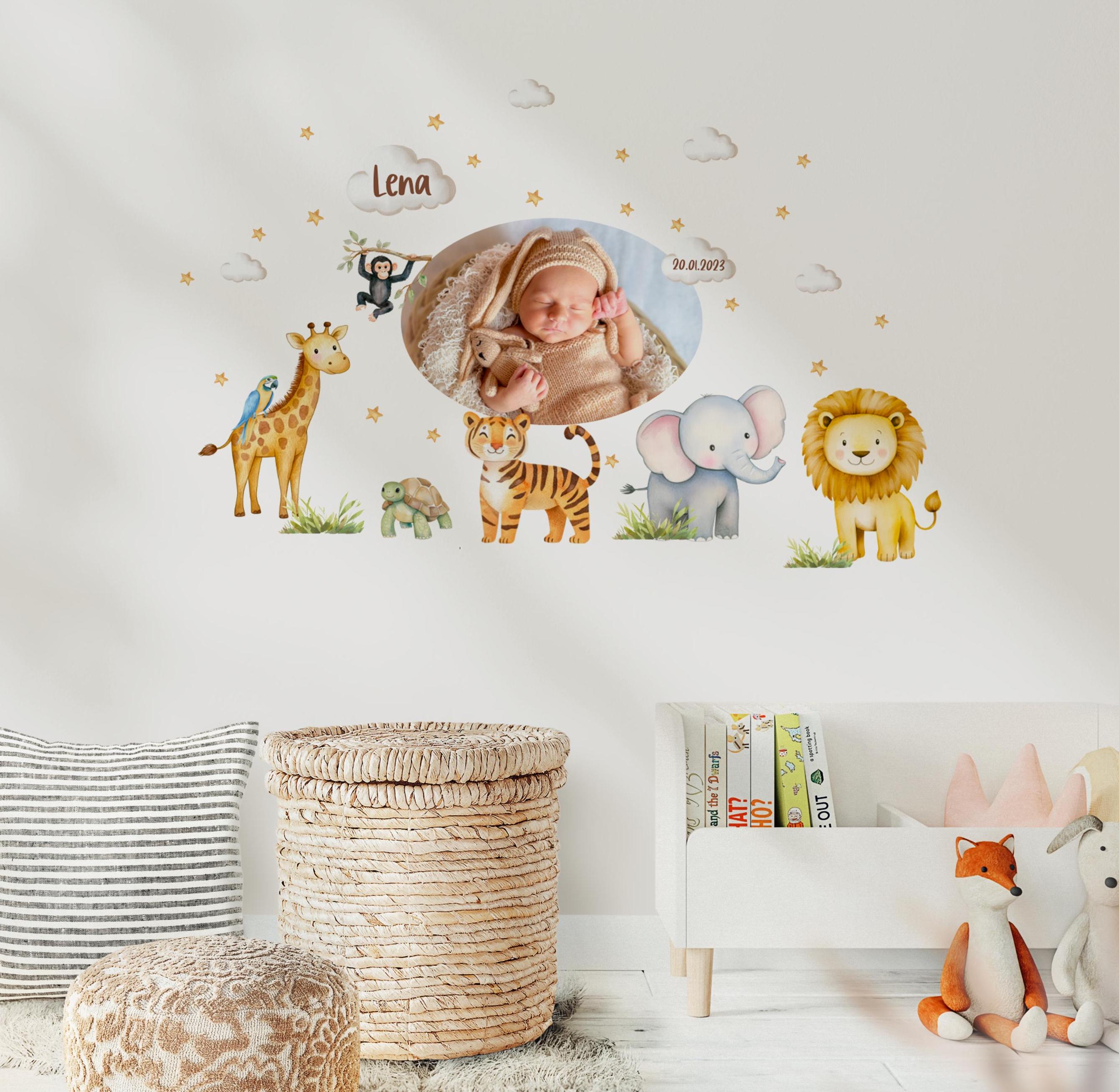 Wandtatoo Wandbild mit Foto Wandaufkleber zimmer personalisiert Safaritiere Giraffe Löwe Dschungeltiere für das Babyzimmer – Wall Decals & Murals