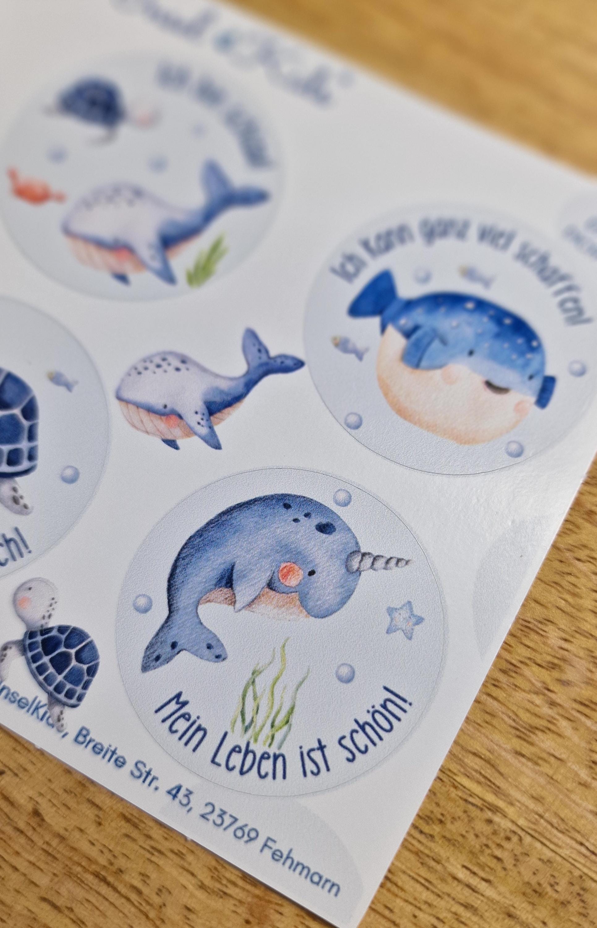 Affirmations-Sticker – wasserfest & spülmaschinenfest – für Brotdose, Flasche, Schulstart – Wal, Krake, Meerestiere, Einschulung – Stickers