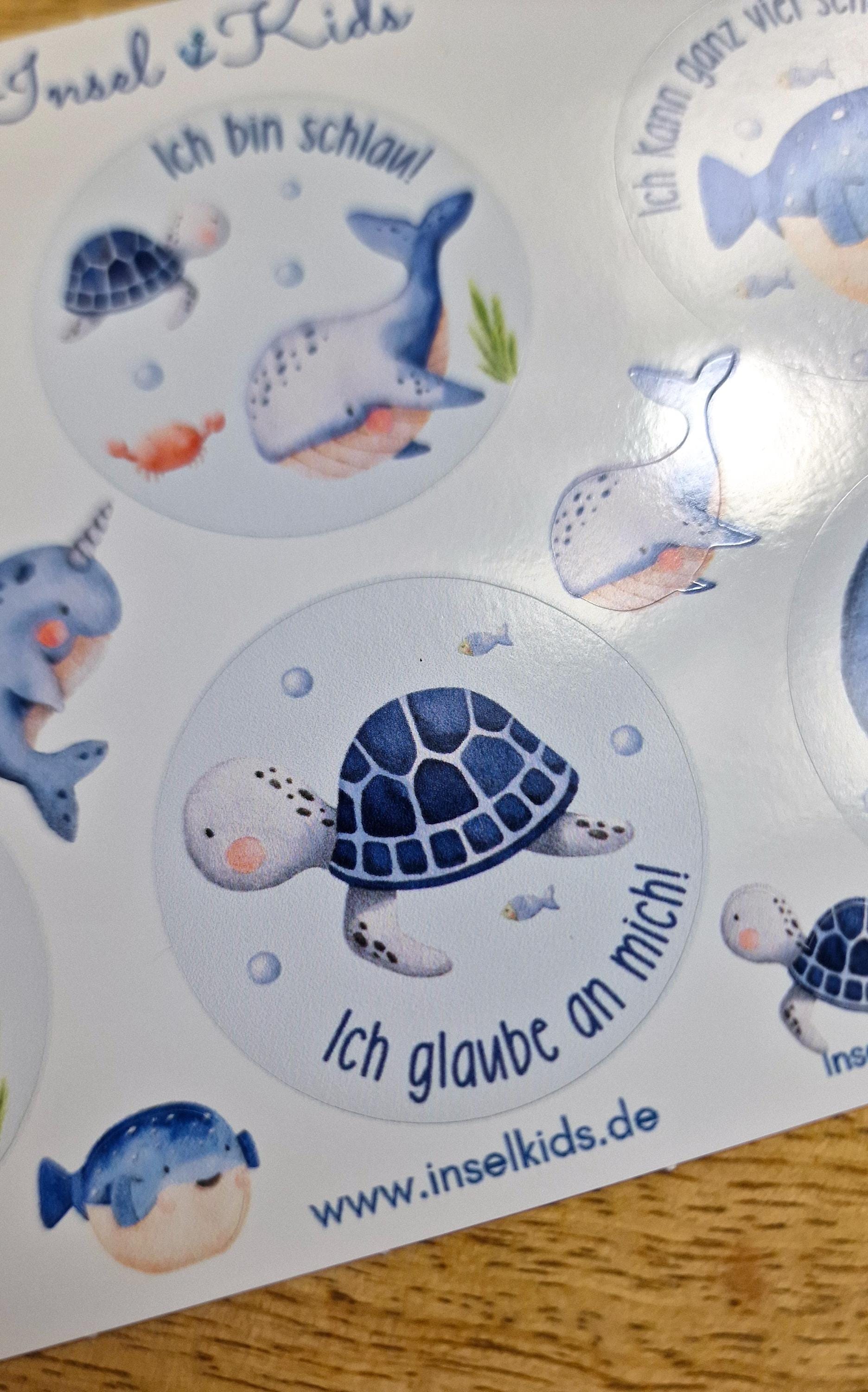 Affirmations-Sticker – wasserfest & spülmaschinenfest – für Brotdose, Flasche, Schulstart – Wal, Krake, Meerestiere, Einschulung – Stickers