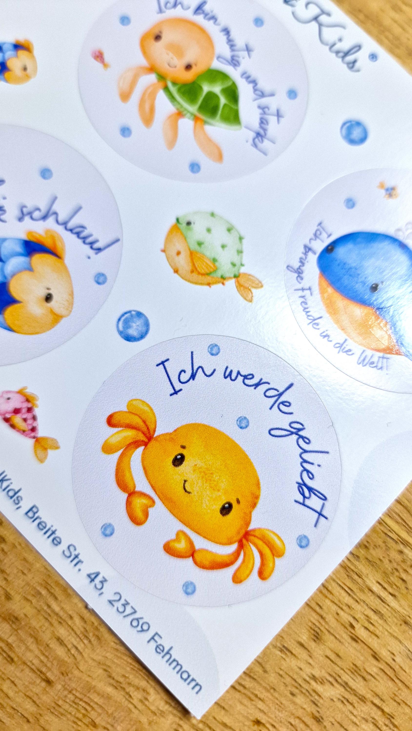 Sticker Affirmationen – Meerestiere Boho – spülmaschinenfest & wasserfest – Brotdose, Flasche, Einschulung – Schildkröte, Krabbe – Stickers
