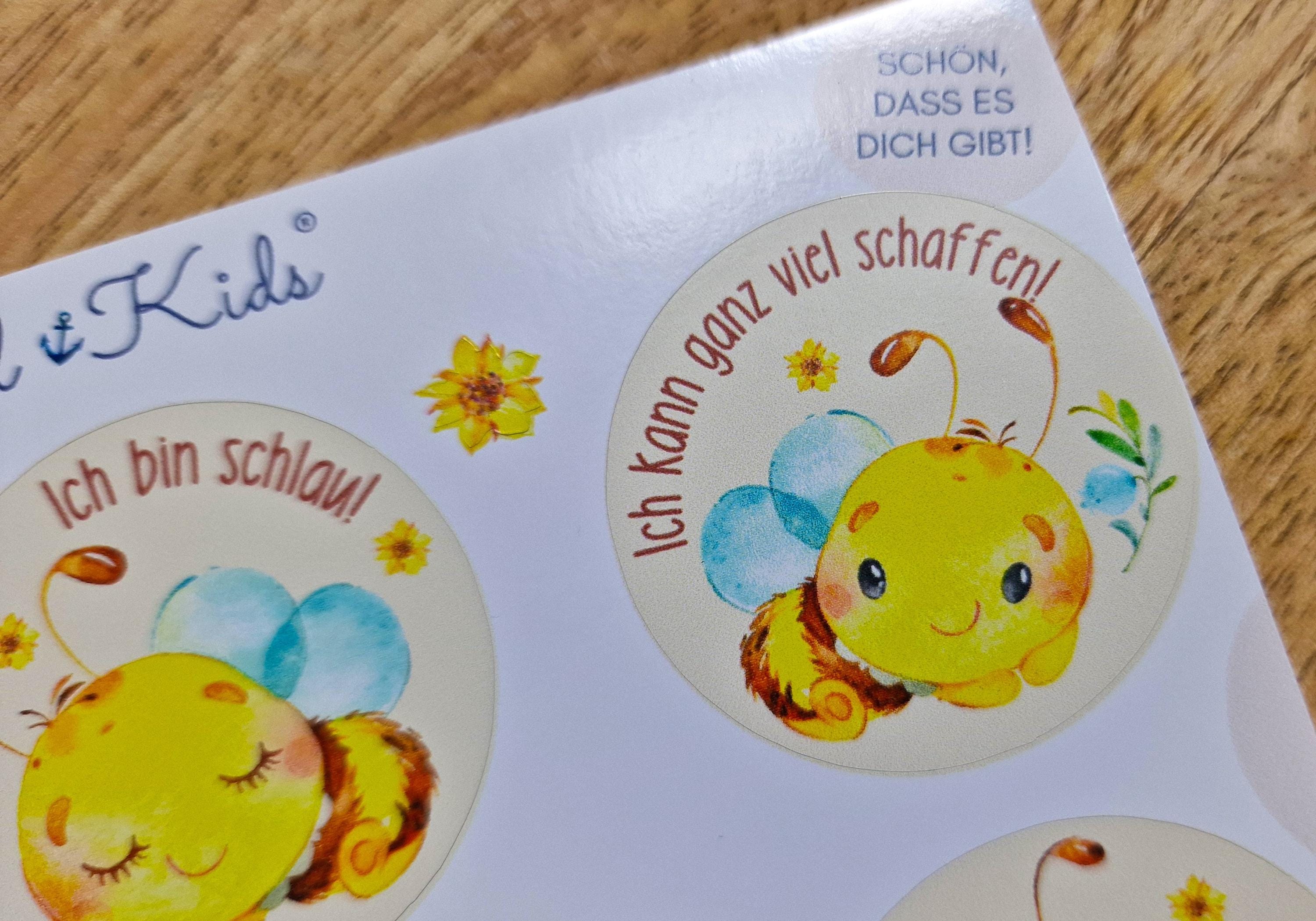 Sticker Affirmationen – süße Bienen Motive – wasserfest & spülmaschinenfest – für Einschulung, Brotdose, Flasche, Schulstart – Stickers