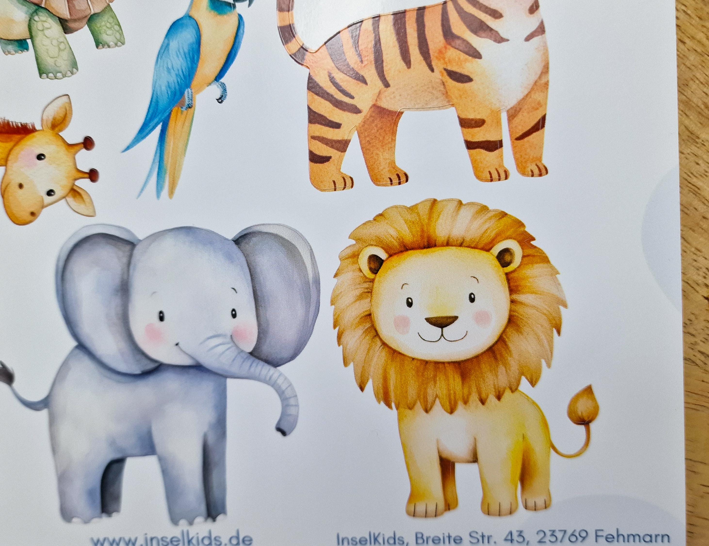 Sticker Set Zootiere – spülmaschinenfest & wasserfest – Aufkleber für Brotdose, Trinkflasche, Fahrrad – Elefant, Löwe, Pinguin – A6 A5 A4 – Stickers