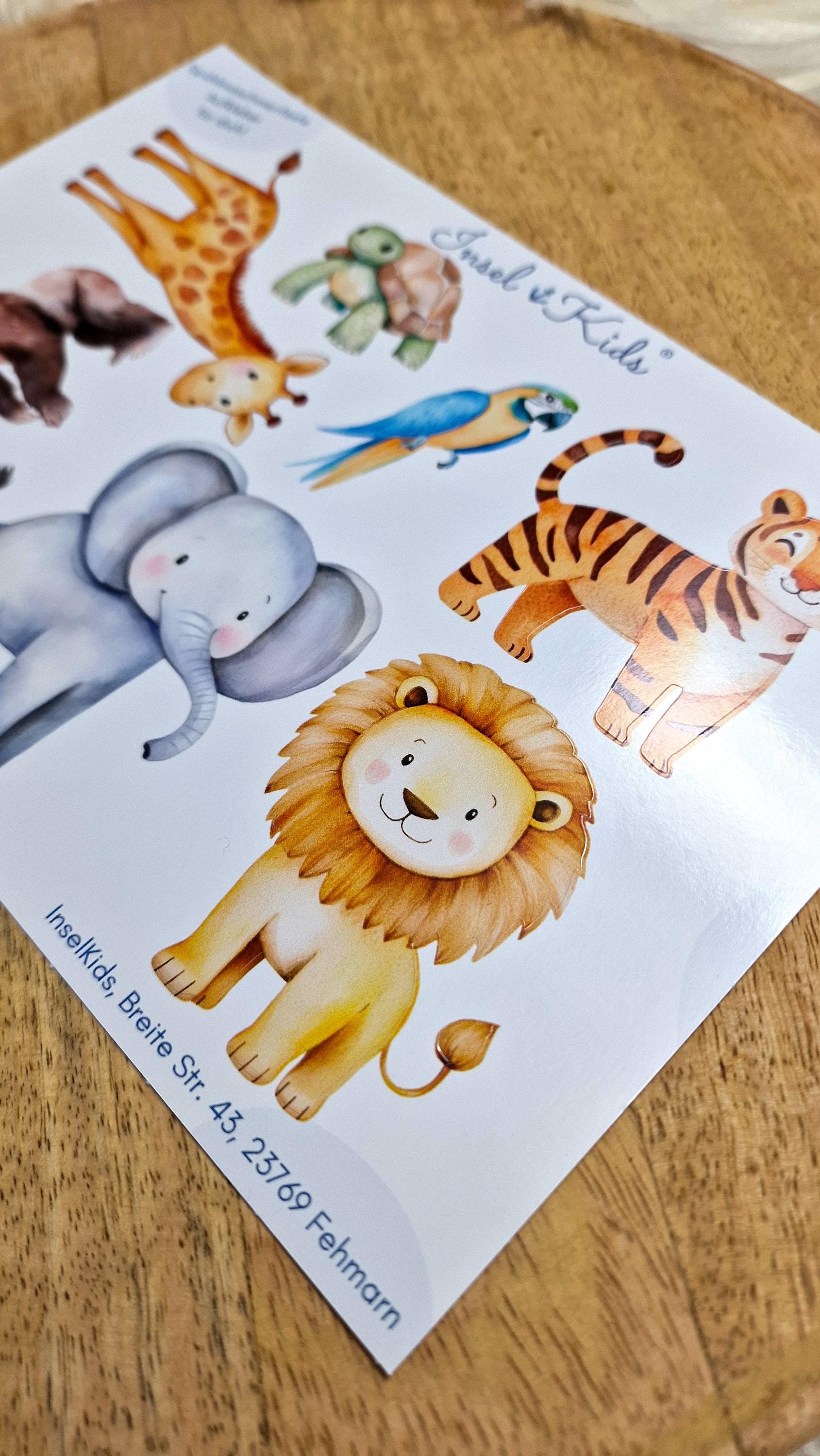 Sticker Set Zootiere – spülmaschinenfest & wasserfest – Aufkleber für Brotdose, Trinkflasche, Fahrrad – Elefant, Löwe, Pinguin – A6 A5 A4 – Stickers