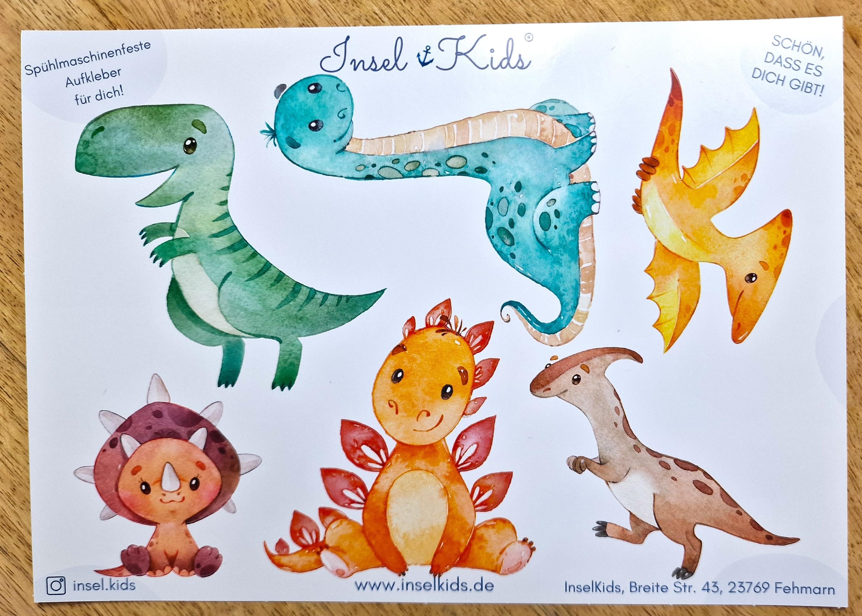 Dino Sticker Set für – wasserfest & spülmaschinenfest – für Brotdose, Flasche, Fahrrad und Helm – Stickers