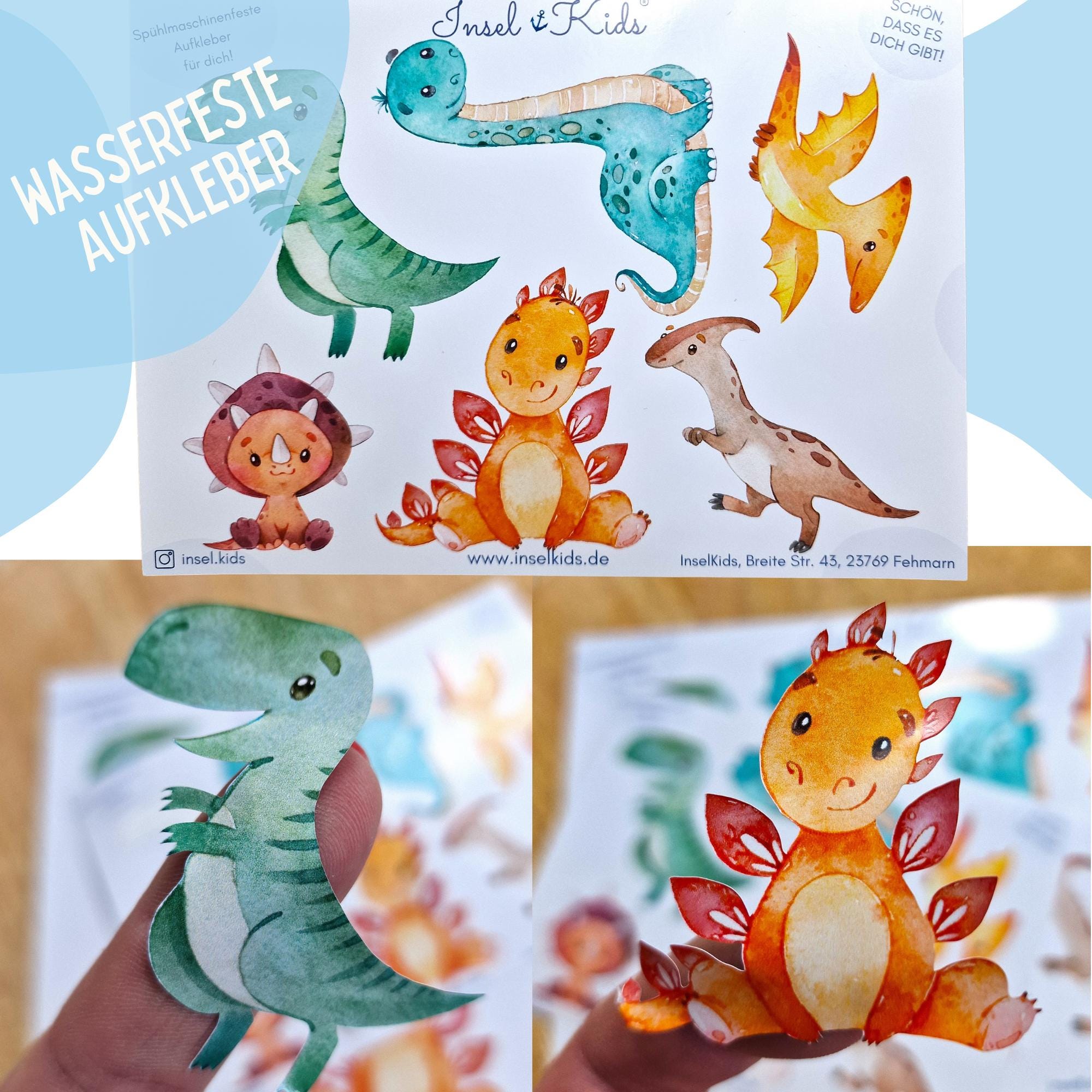 Dino Sticker Set für – wasserfest & spülmaschinenfest – für Brotdose, Flasche, Fahrrad und Helm – Stickers
