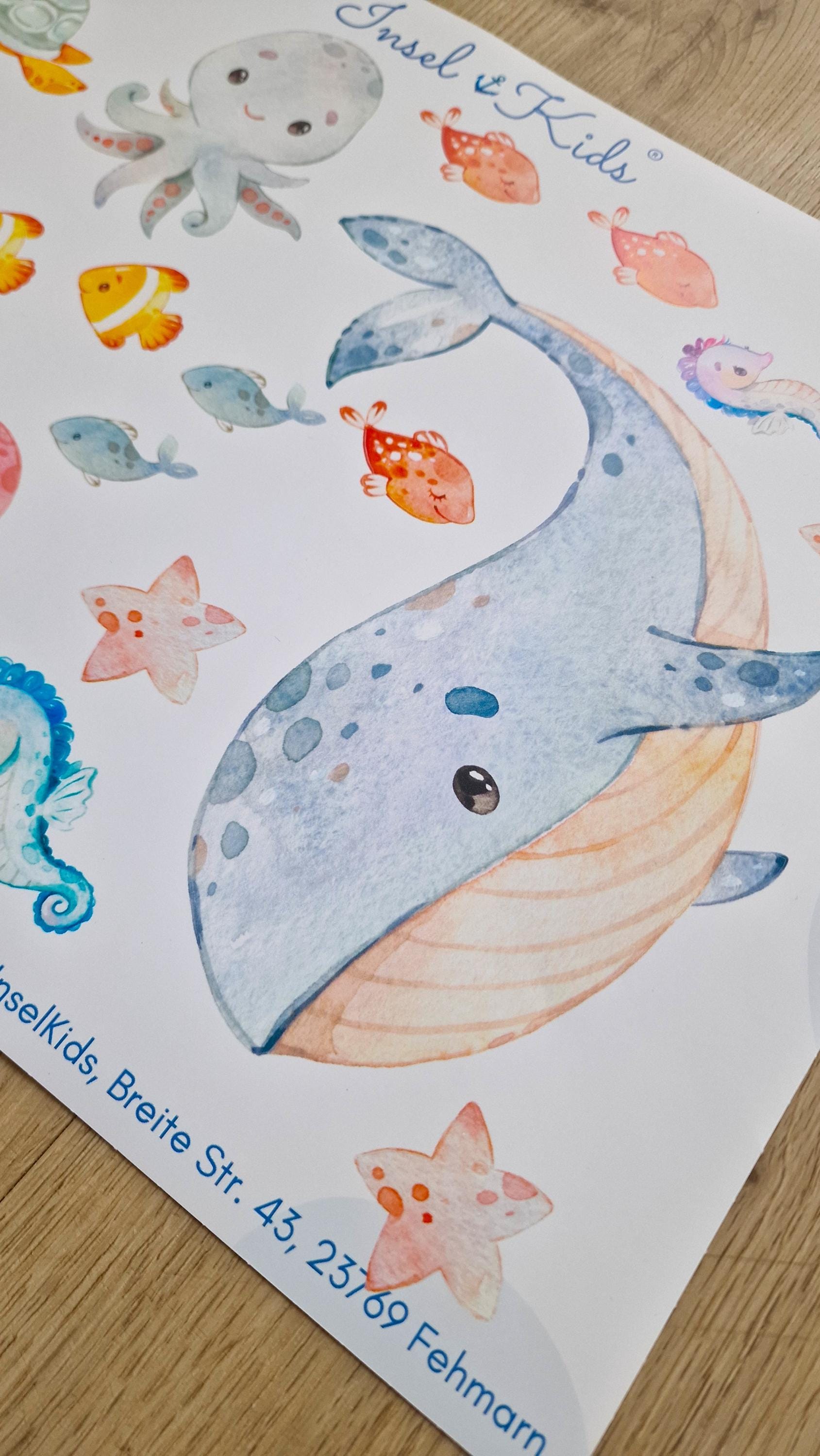 Wandtatoo Wandbild Wandaufkleber Wandsticker zimmer personalisiert Wal Meer Meerestiere für das Babyzimmer – Wall Decals & Murals