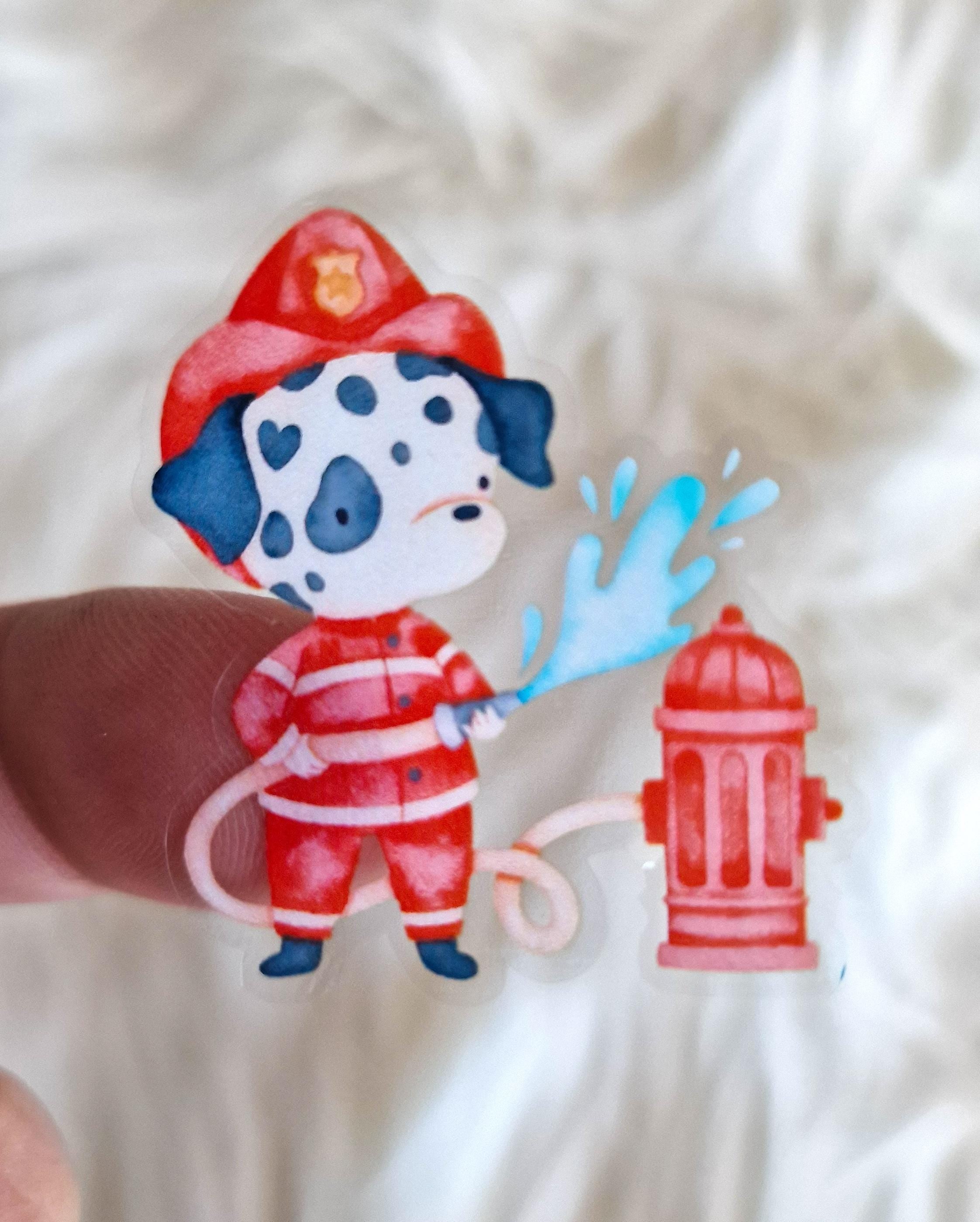 Namensaufkleber Feuerwehrhund und Feuerwehrbär – personalisiert – spülmaschinenfest & wasserfest – Sticker für Brotdose, Flasche, Kita – Stickers