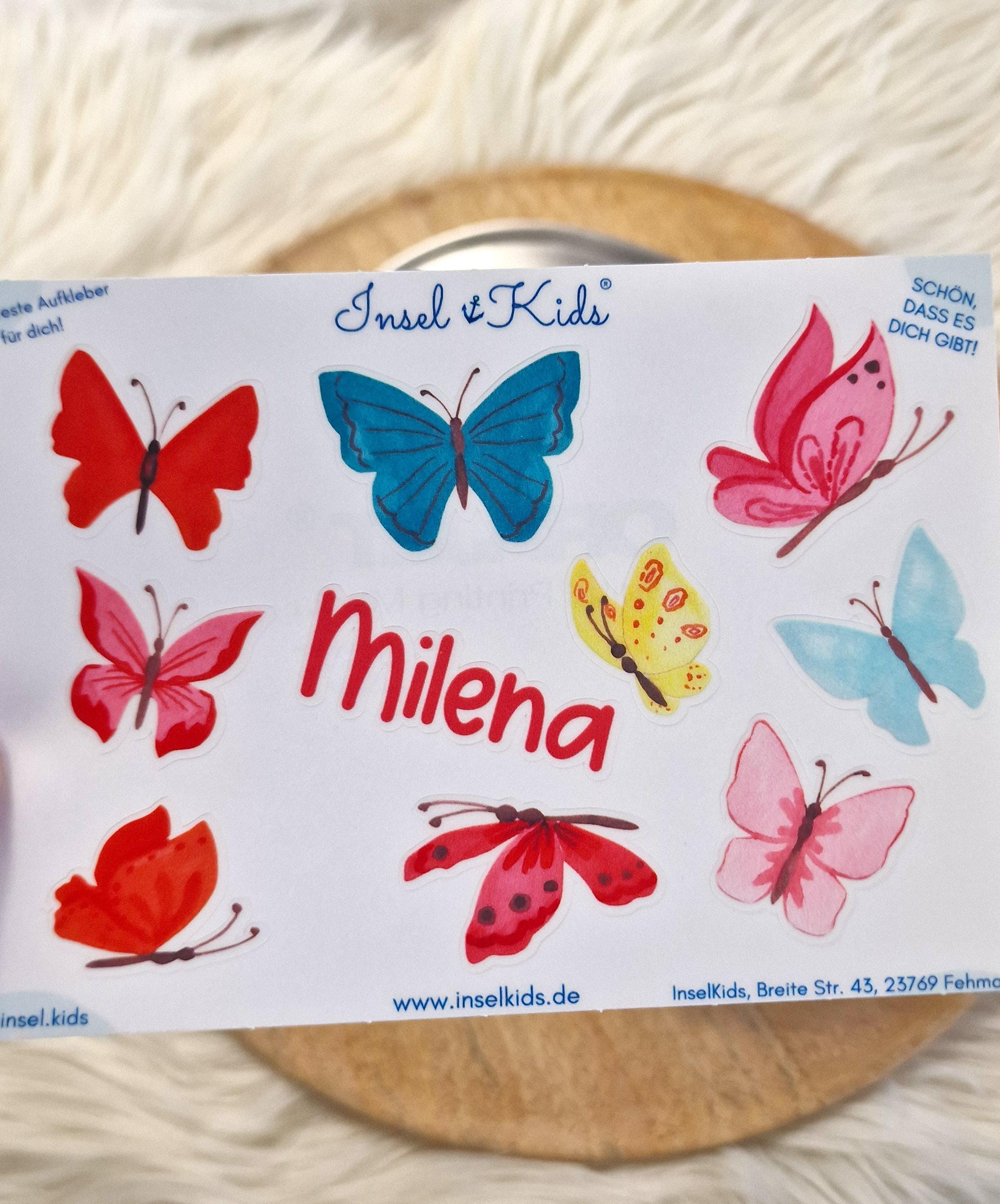 Namensaufkleber Schmetterlinge – personalisierte Sticker – wasserfest & spülmaschinenfest – für Brotdose, Fahrrad, Trinkflasche, Kita – Stickers