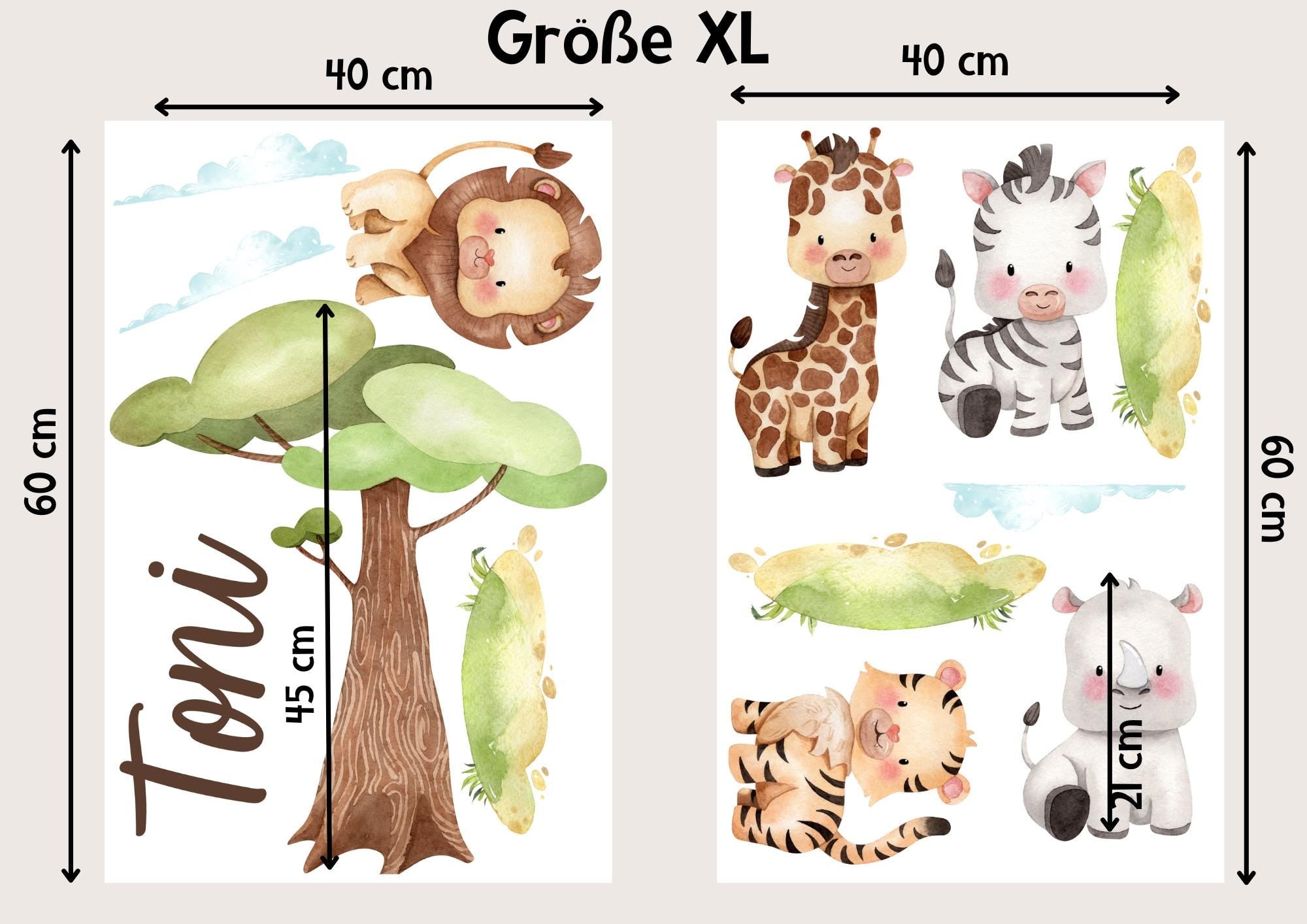 Wandtattoo Dschungeltiere mit Name – personalisiert für zimmer – Safari Wanddeko mit Löwe, Zebra, Giraffe – Geschenk zur Geburt – Wall Decals & Murals