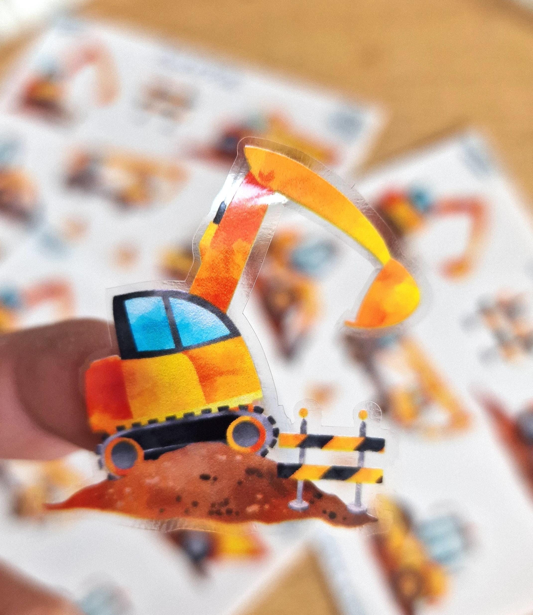 Baustellen-Sticker Set – Bagger, Traktor & Kipplaster – wasserfest und spülmaschinenfest – für Brotdose, Flasche und Helm – Stickers