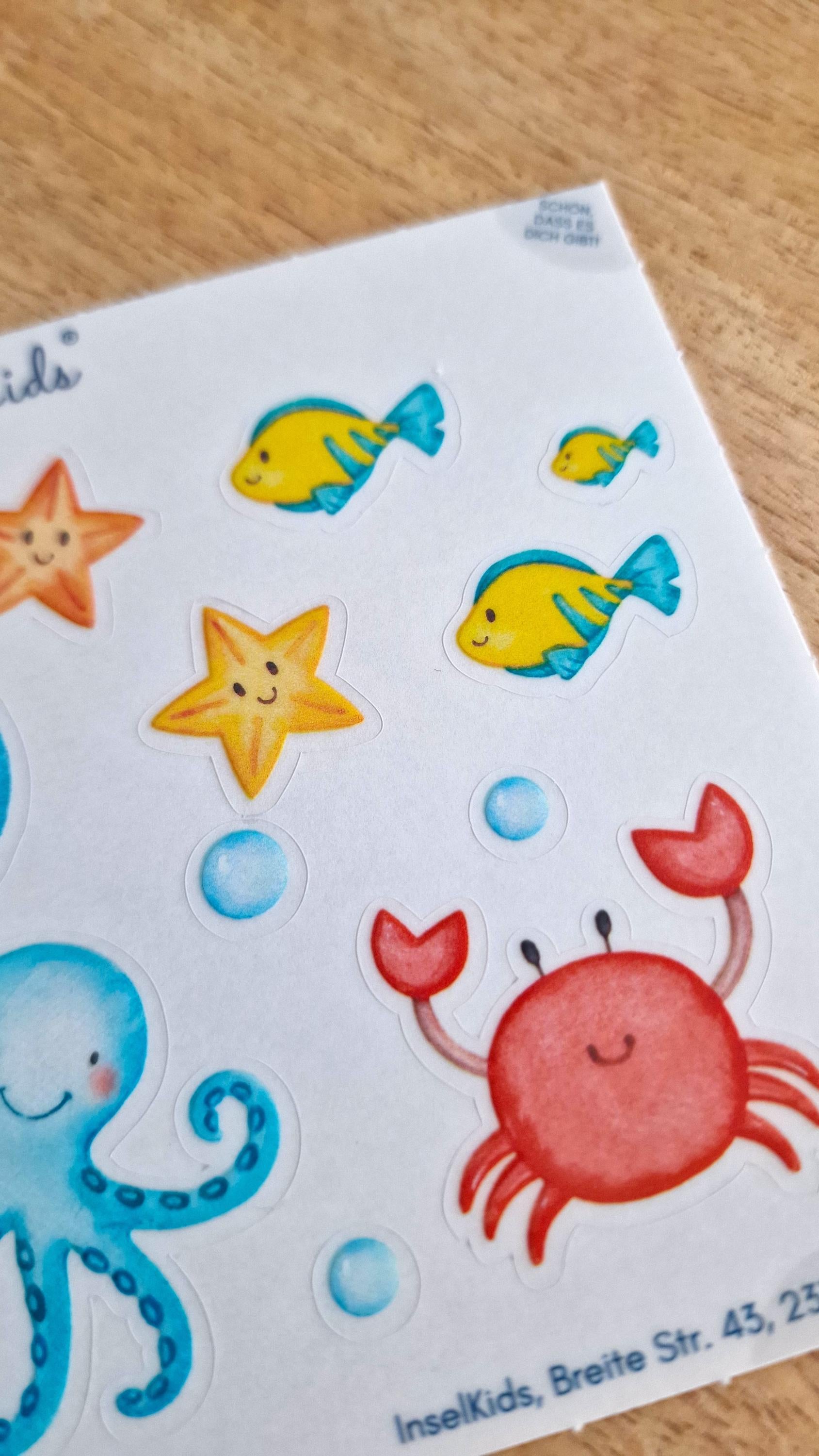Sticker Meerestiere – wasserfest & spülmaschinenfest – Sommer Aufkleber Set für Brotdose, Trinkflasche, Fahrrad, Kita und Einschulung – Stickers