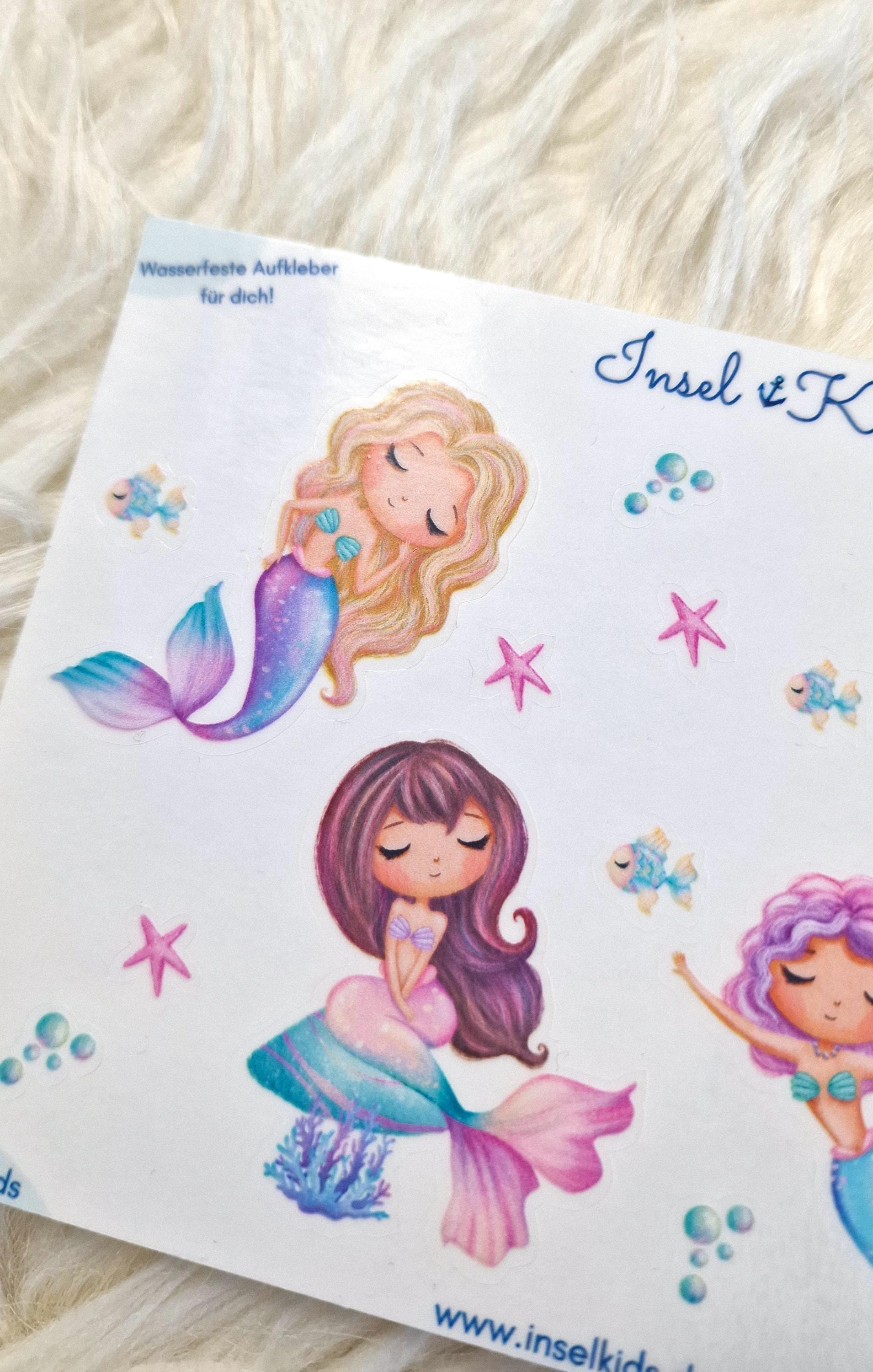 Meerjungfrau Sticker – wasserfest & spülmaschinengeeignet – Aufkleber für Brotdose, Flasche, Kita und Schulstart – Stickers