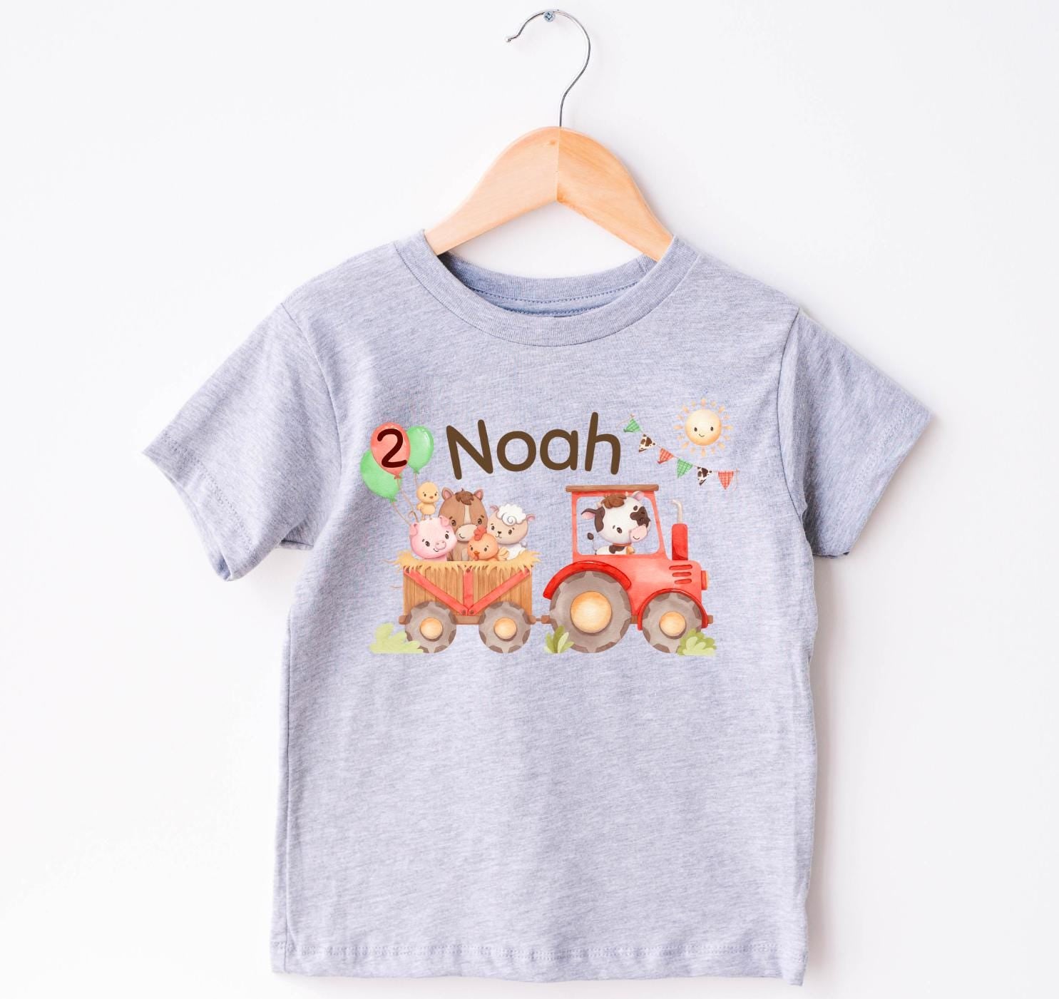 Bügelbild mit Traktor, Kuh, Schaf und Pferd – personalisiert mit Name und Alter – Kindergeburtstag DIY Applikation