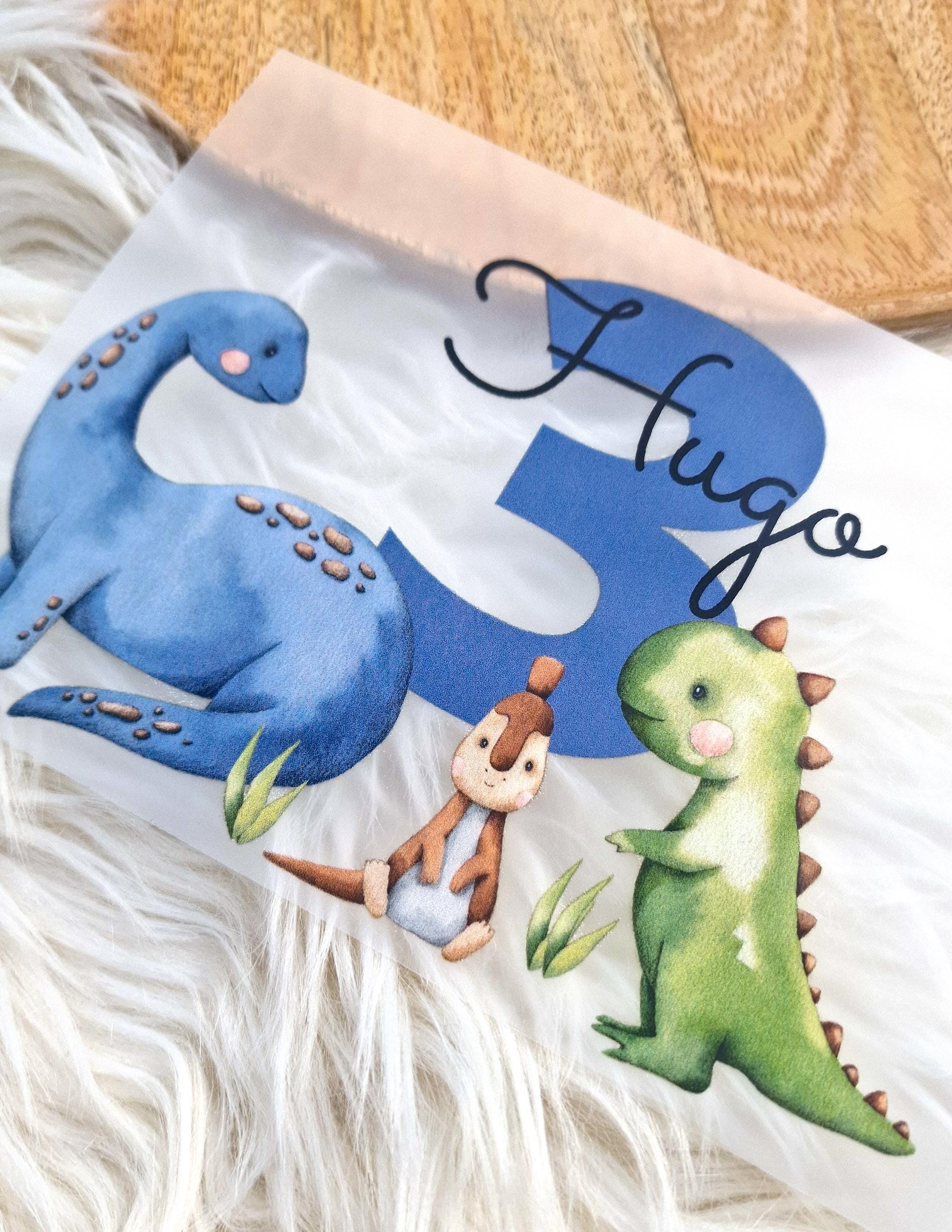 Bügelbild mit Wunschname und Alter personalisiert Dino Dinosaurier T-Rex