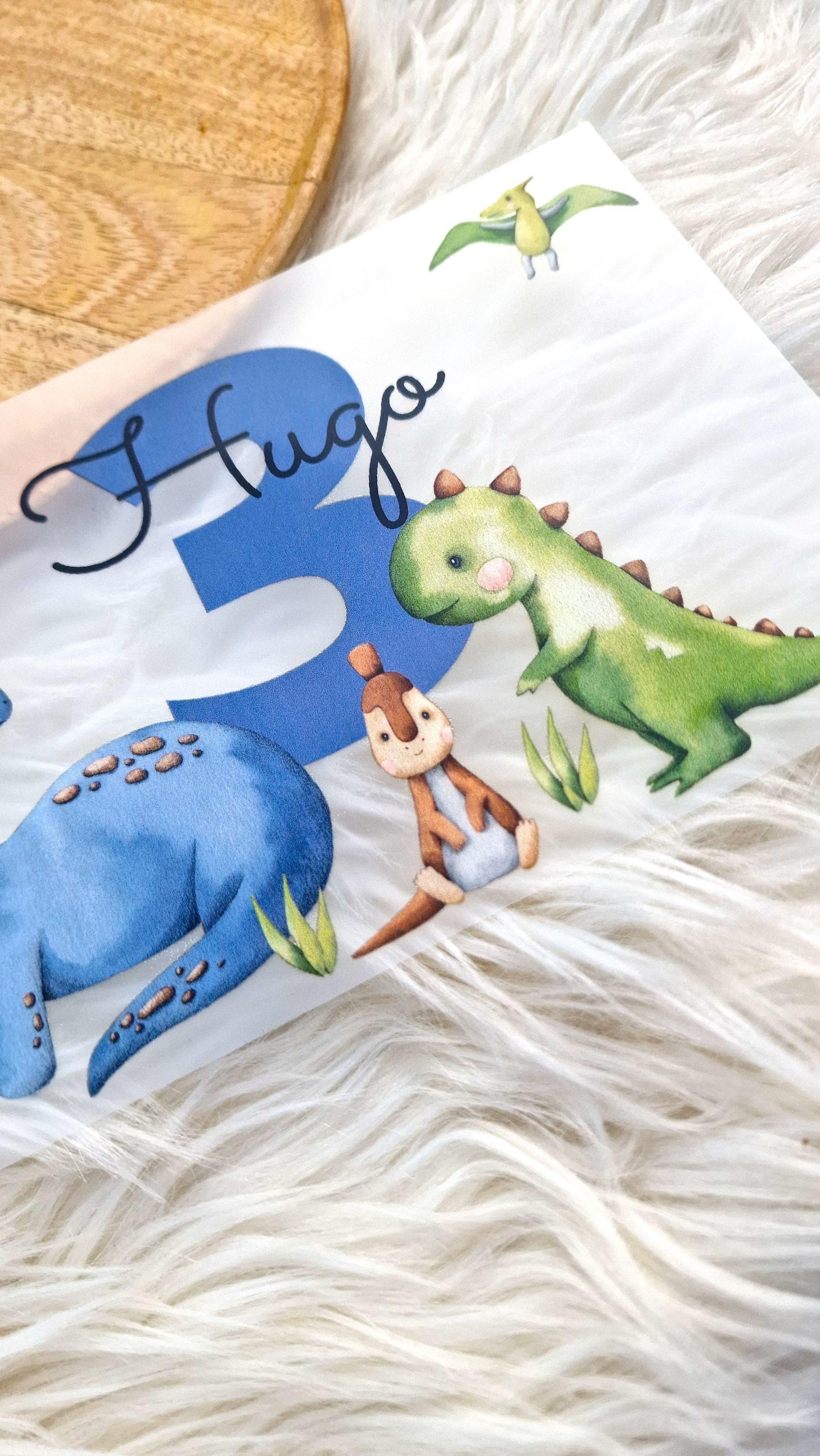 Bügelbild mit Wunschname und Alter personalisiert Dino Dinosaurier T-Rex