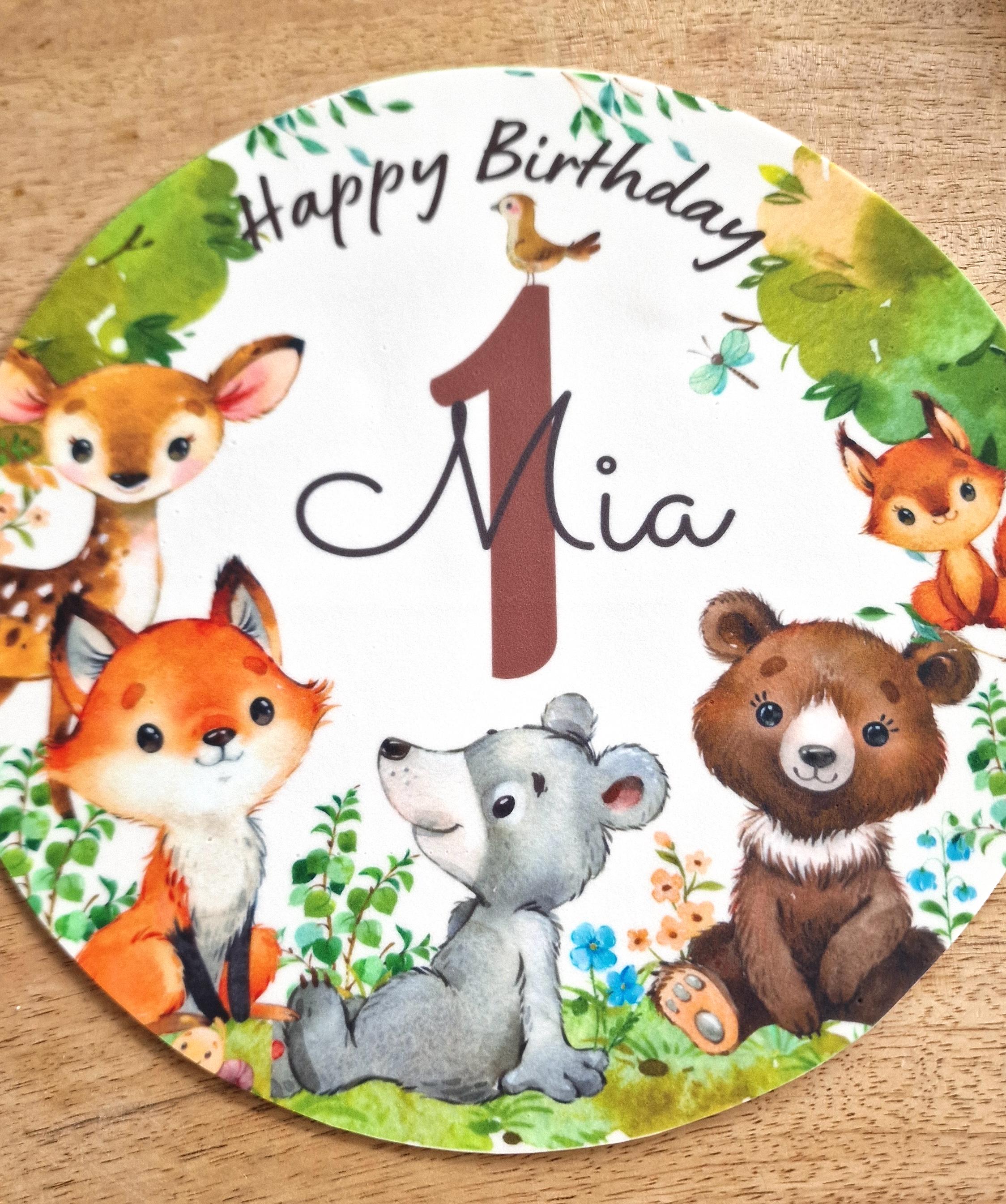 Tortenaufleger Waldtiere – personalisiert mit Name & Zahl – Fuchs, Reh, Bär, Eichhörnchen – essbare Tortendeko Geburtstag – Party Decor