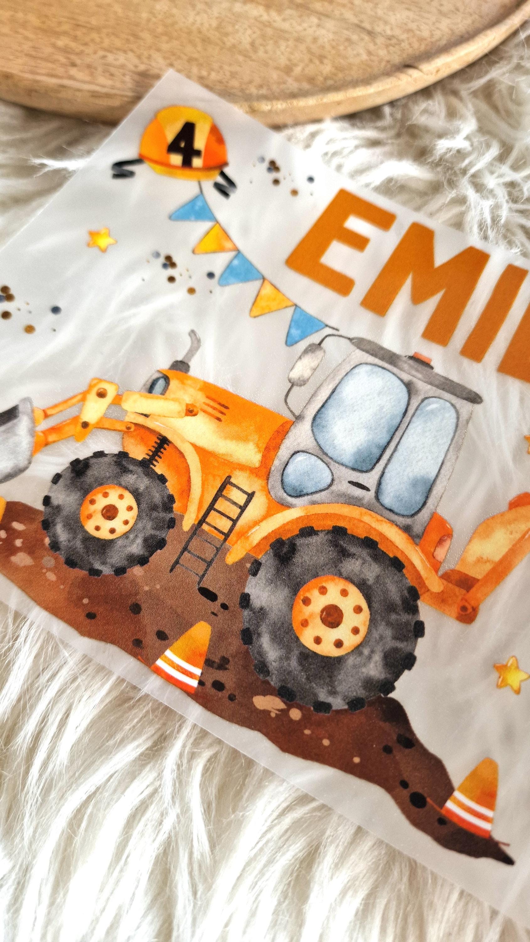 Bügelbild Bagger personalisiert Geburtstag | Baustelle Bauarbeiter Shirt | Radlader Geburtstagsmotiv n A4 A5 – Appliques & Patches