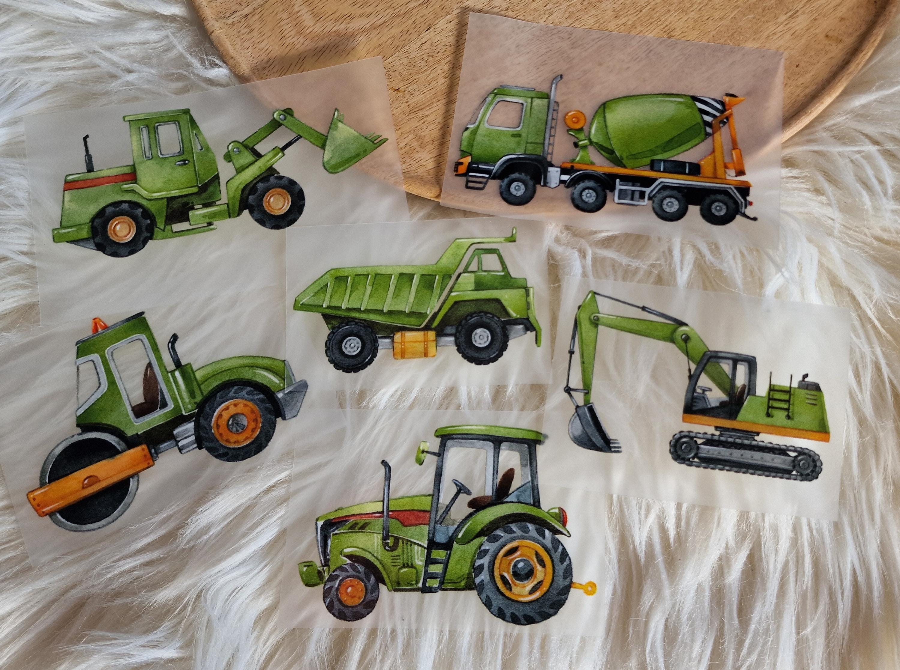 Set Bügelbild Applikation zum Veredeln von Shirts Hosen Kleidung DTF Druck Applizierung Bagger Radlader Baustelle Kipplaster Planierraupe