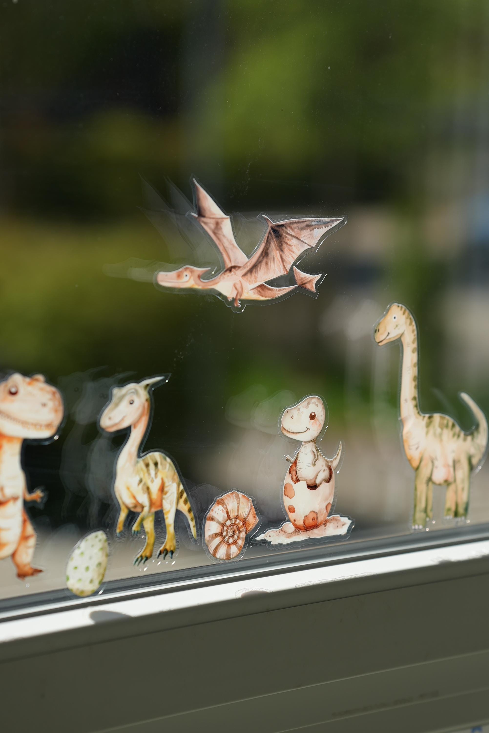 Fensterbild Dinosaurier fürs zimmer – statisch haftend & wiederverwendbar – Dino Fensterdeko n – ohne Kleber – A4 Sticker –