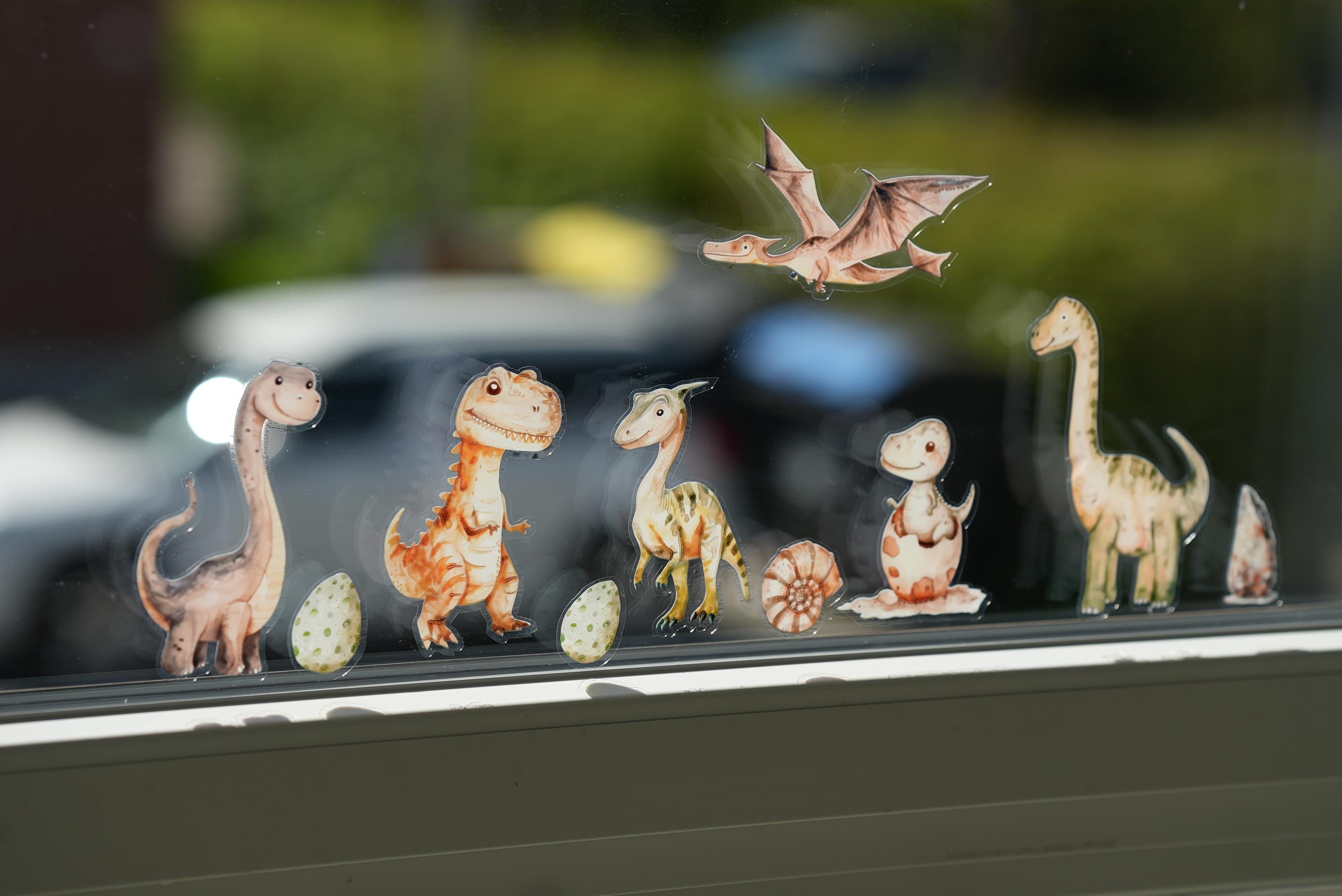 Fensterbild Dinosaurier fürs zimmer – statisch haftend & wiederverwendbar – Dino Fensterdeko n – ohne Kleber – A4 Sticker –