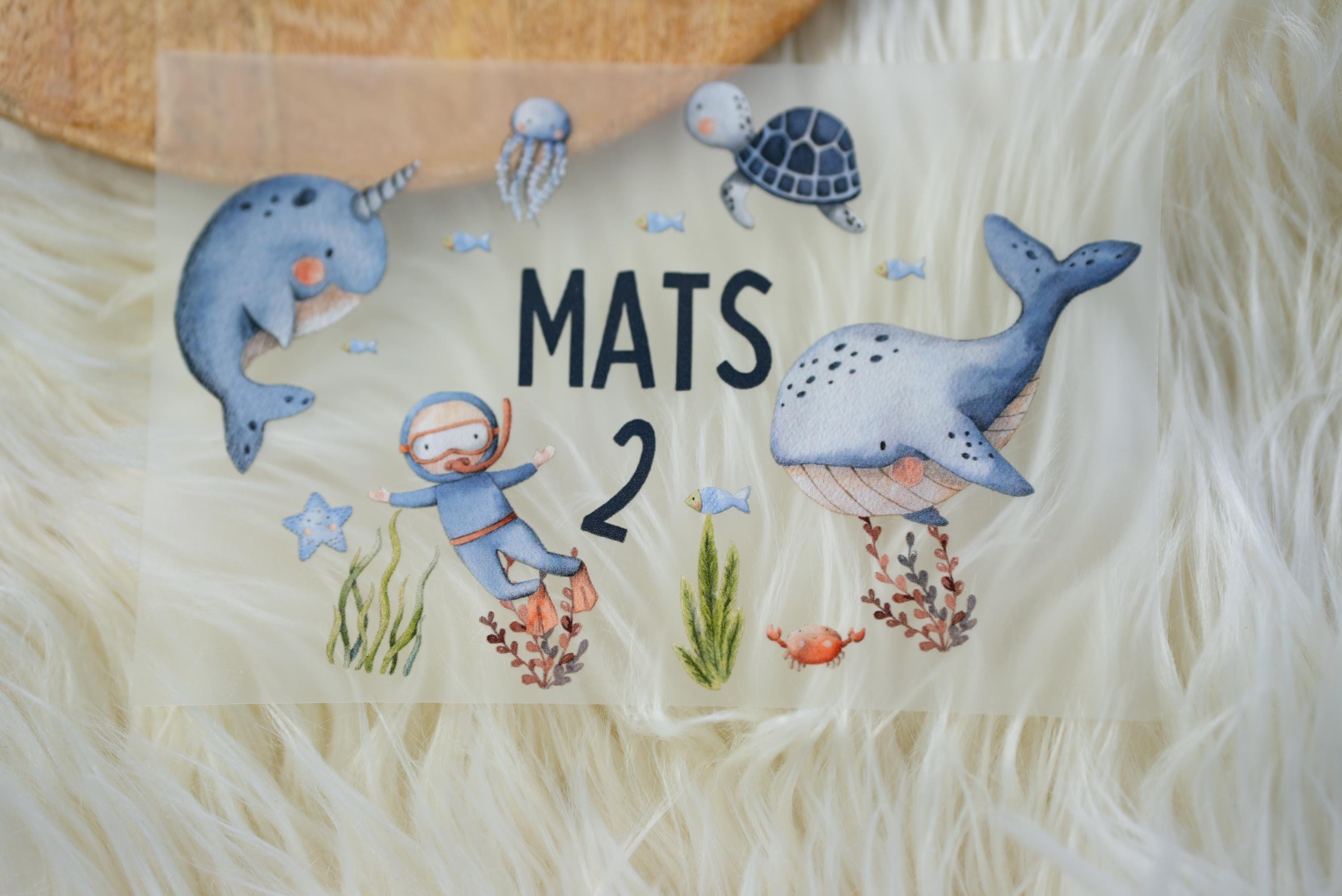 Bügelbild mit Name & Alter personalisiert – Wal Geburtstagsshirt – Meereswelt Maritim Unterwasser Aufbügler für DIY – Appliques & Patches