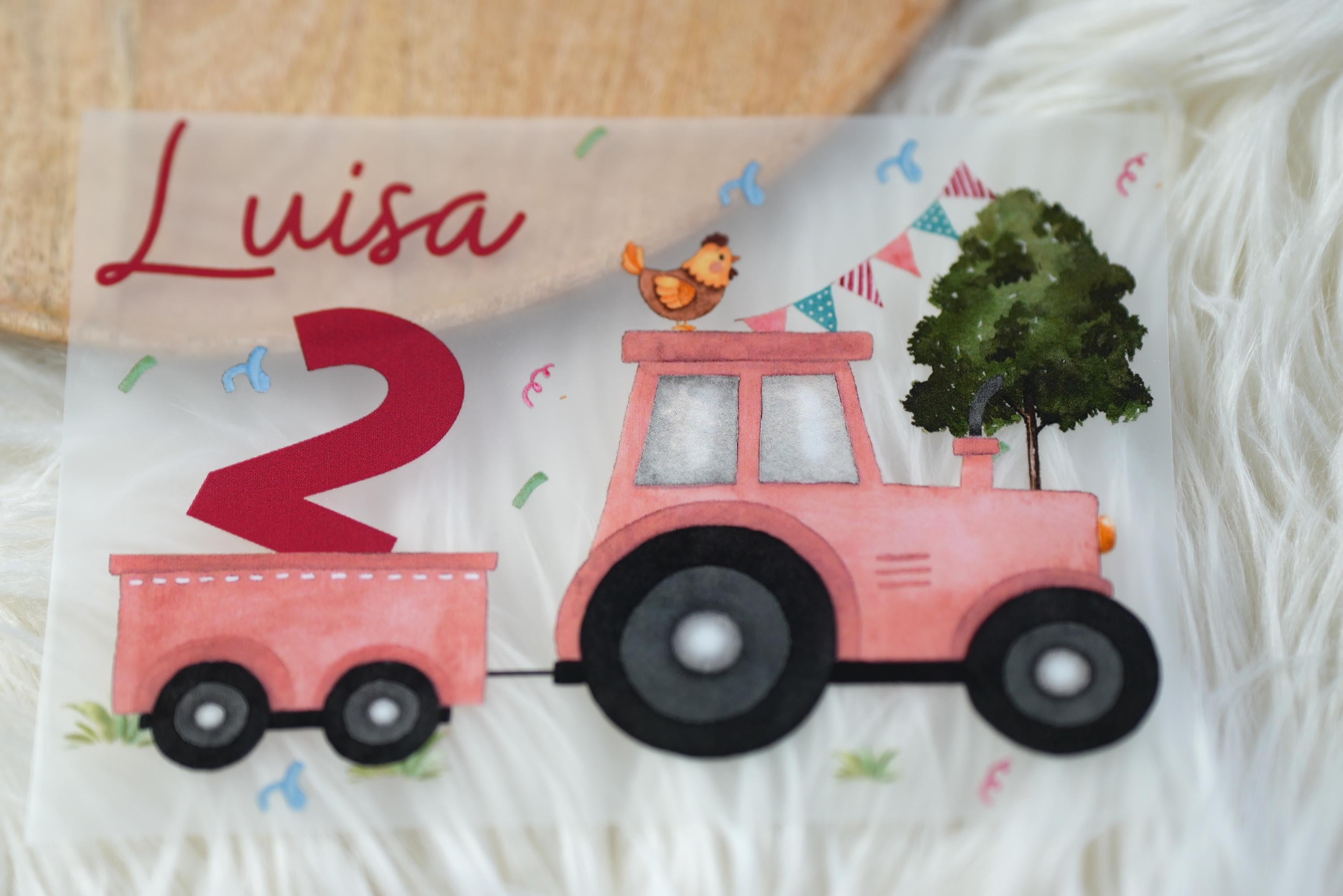 Bügelbild rosa Traktor für – personalisiert mit Name & Alter – Geburtstagsshirt Bauernhof – Aufbügler DIY A5 A4 – Appliques & Patches