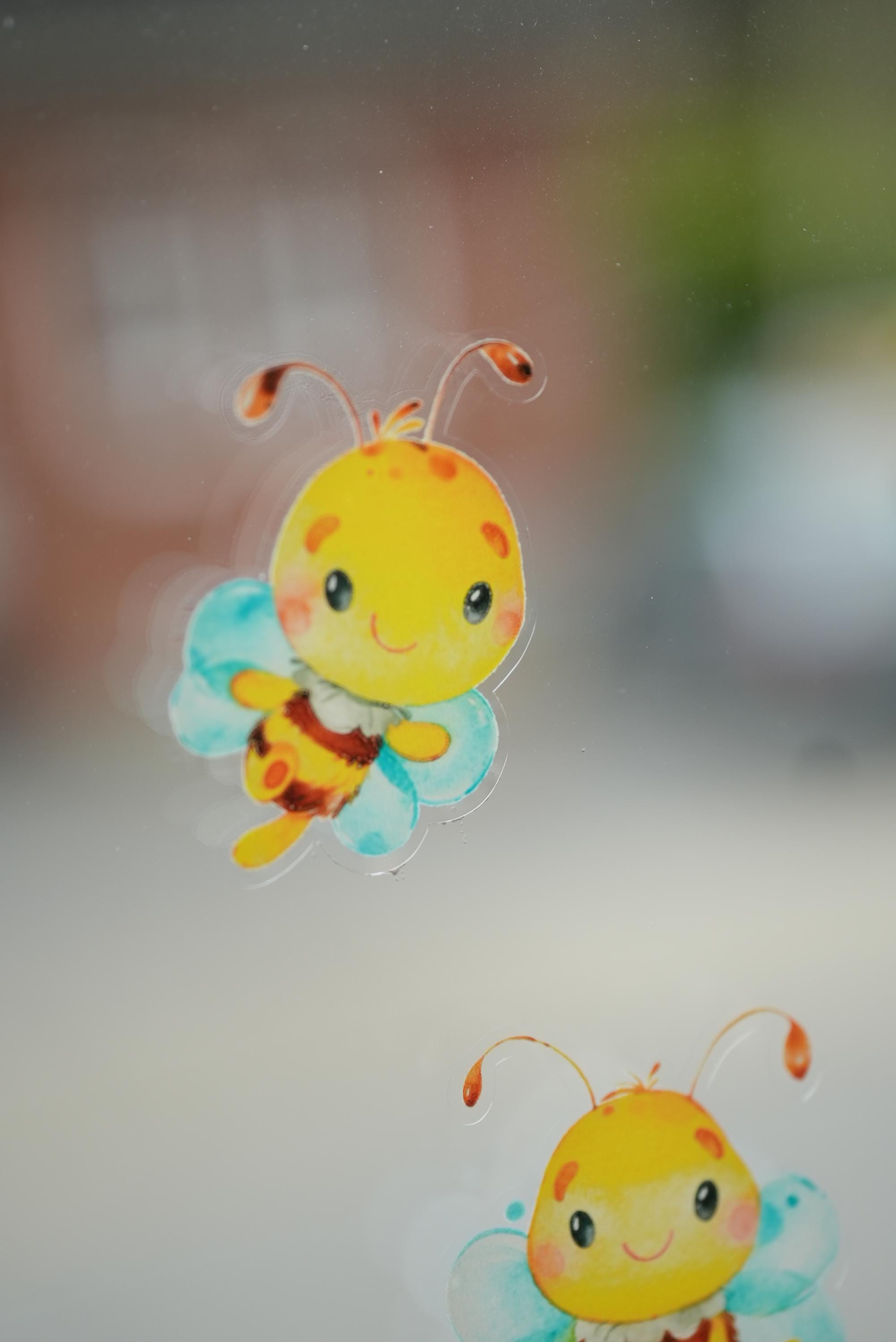 Fensterbild Bienen für zimmer – wiederverwendbar & statisch haftend – fröhliche Frühlingsdeko ohne Kleber –