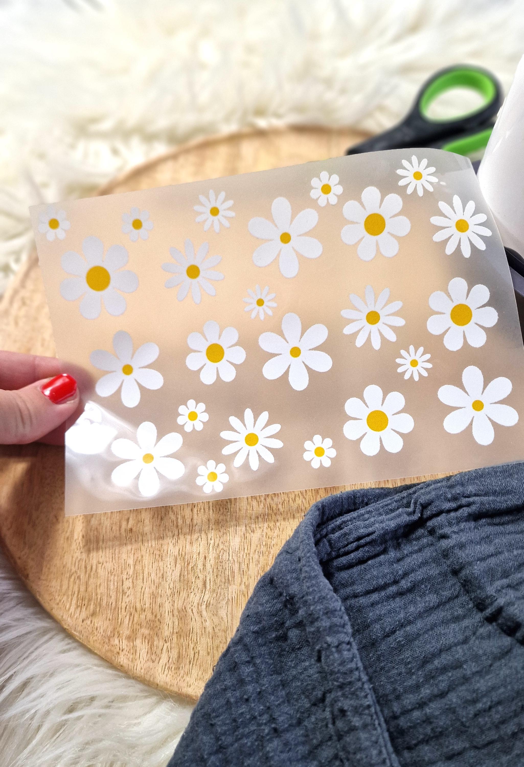 Bügelbilder Blumen Set – Gänseblümchen für Kleidung & DIY – 25 Motive in A4/A5 – Aufbügler zum Verzieren von Shirts, Taschen, kleidung – Appliques & Patches