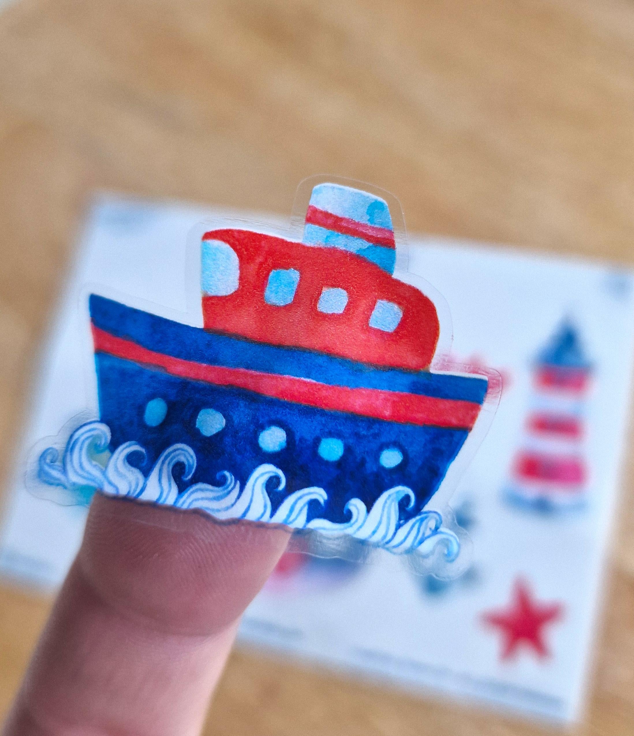 Wasserfeste Vinyl-Aufkleber Set mit Wal, Leuchtturm, Krabbe & Schiff – für Fahrräder, Trinkflaschen, Brotdosen und mehr (spülmaschinenfest) – Stickers