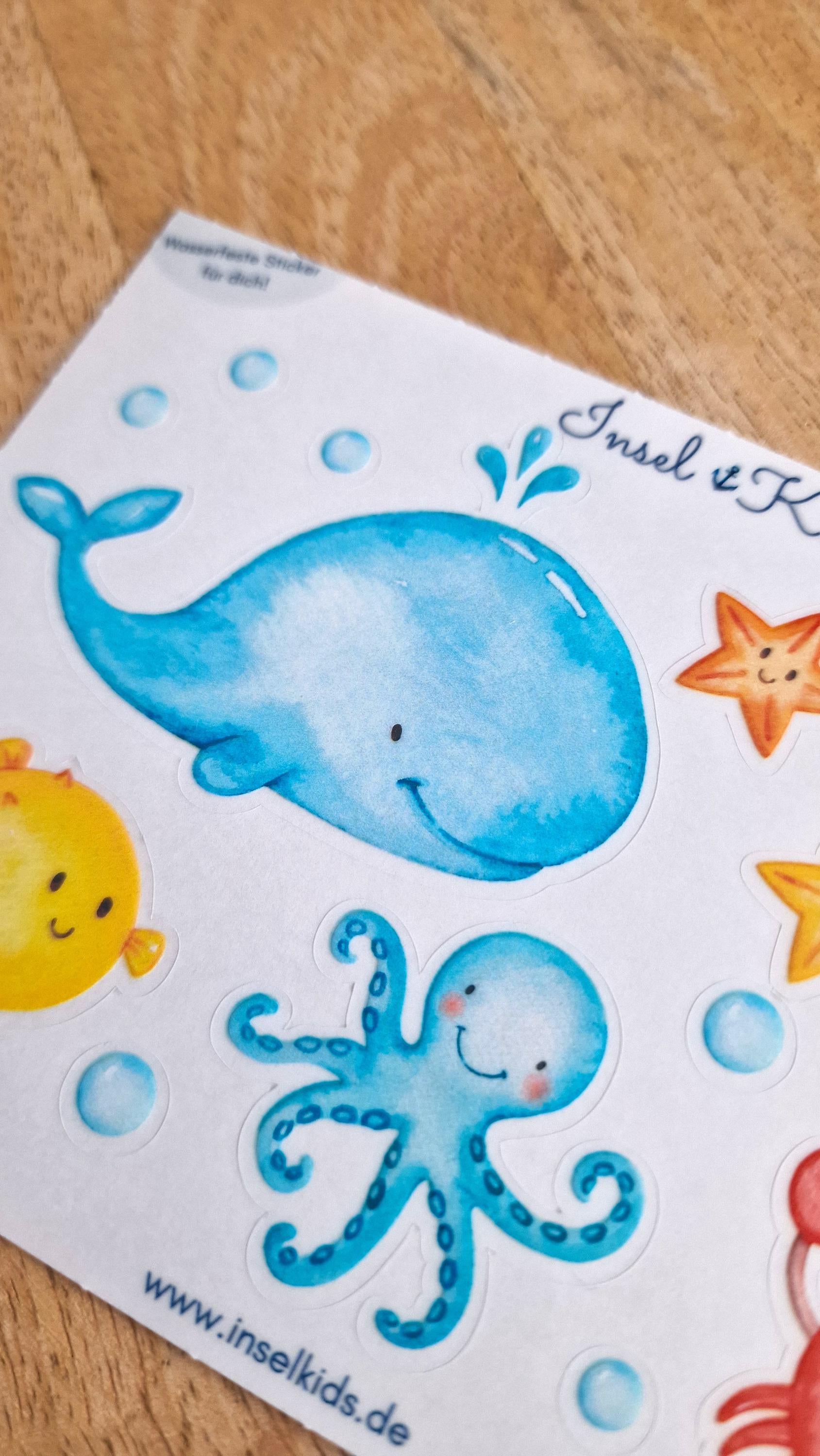 Sticker Meerestiere – wasserfest & spülmaschinenfest – Sommer Aufkleber Set für Brotdose, Trinkflasche, Fahrrad, Kita und Einschulung – Stickers
