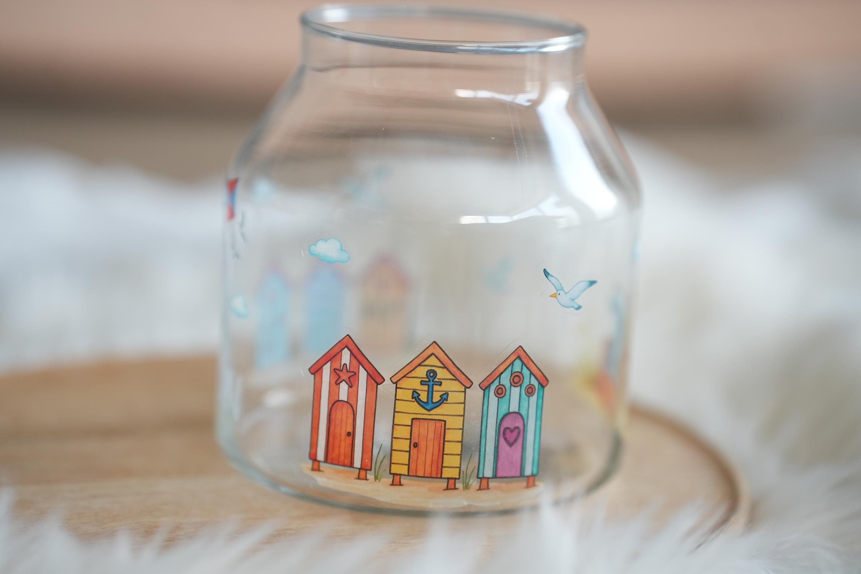 Maritimes Sticker Set Strandhäuschen – wasserfest & spülmaschinenfest – für Windlichter, Gläser, Sommerdeko und DIY – Stickers