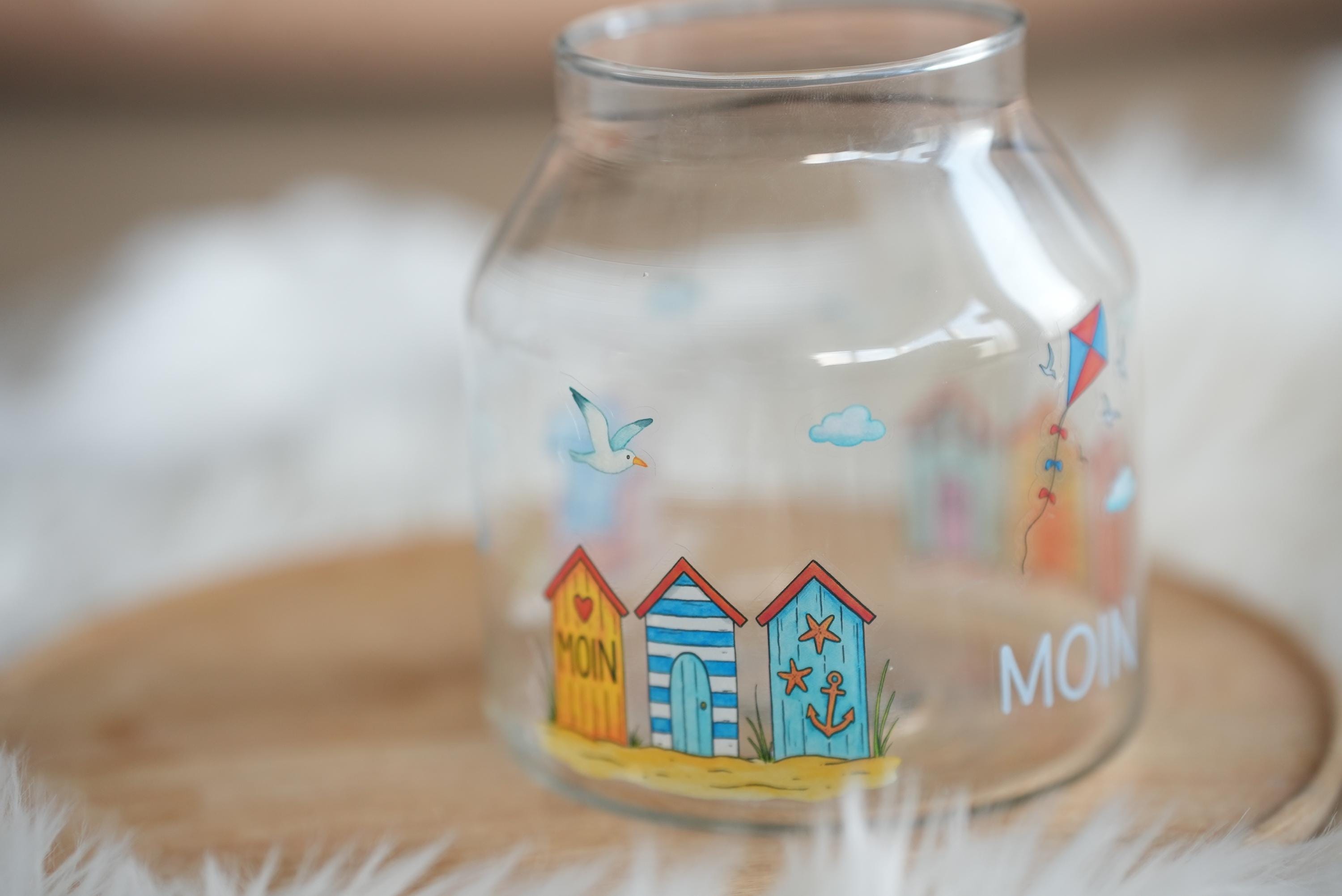 Maritimes Sticker Set Strandhäuschen – wasserfest & spülmaschinenfest – für Windlichter, Gläser, Sommerdeko und DIY – Stickers