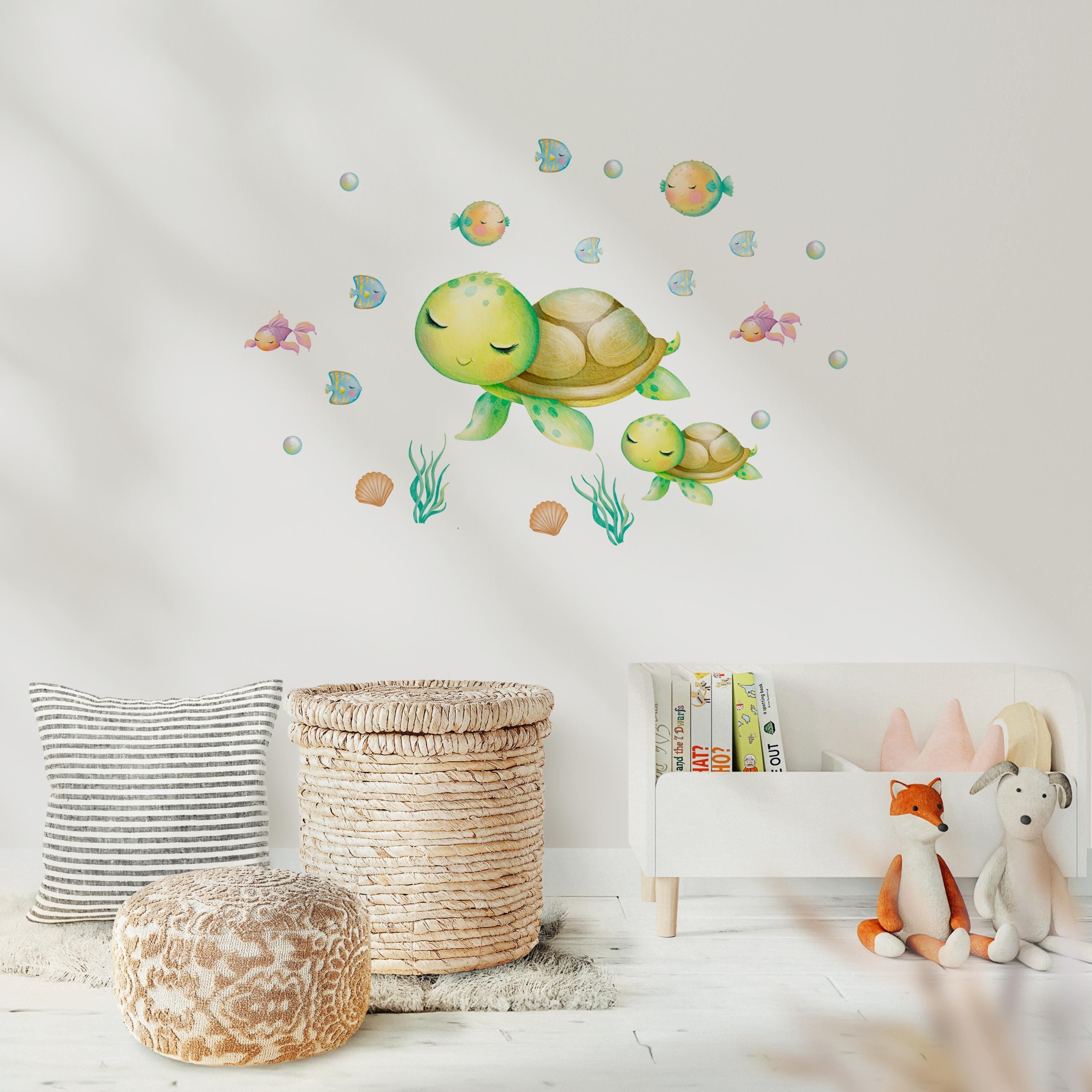 Wandtattoo Schildkröte personalisiert – Wanddeko fürs Babyzimmer Meerestiere – Unterwasser Deko fürs zimmer – Wall Decals & Murals