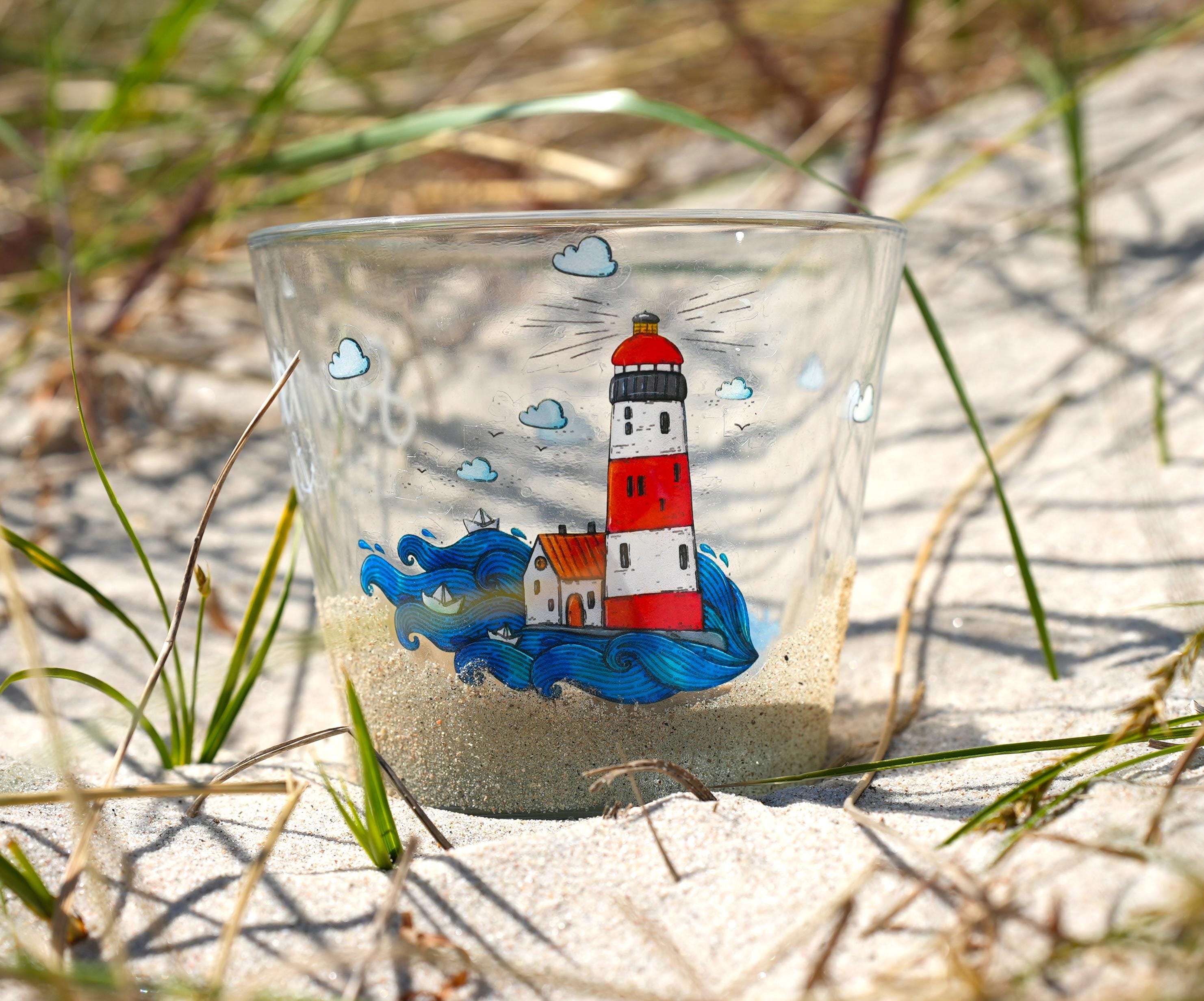 Leuchtturm Sticker Sommer – maritim & wetterfest – für Windlichter, Gläser und DIY Deko – Stickers