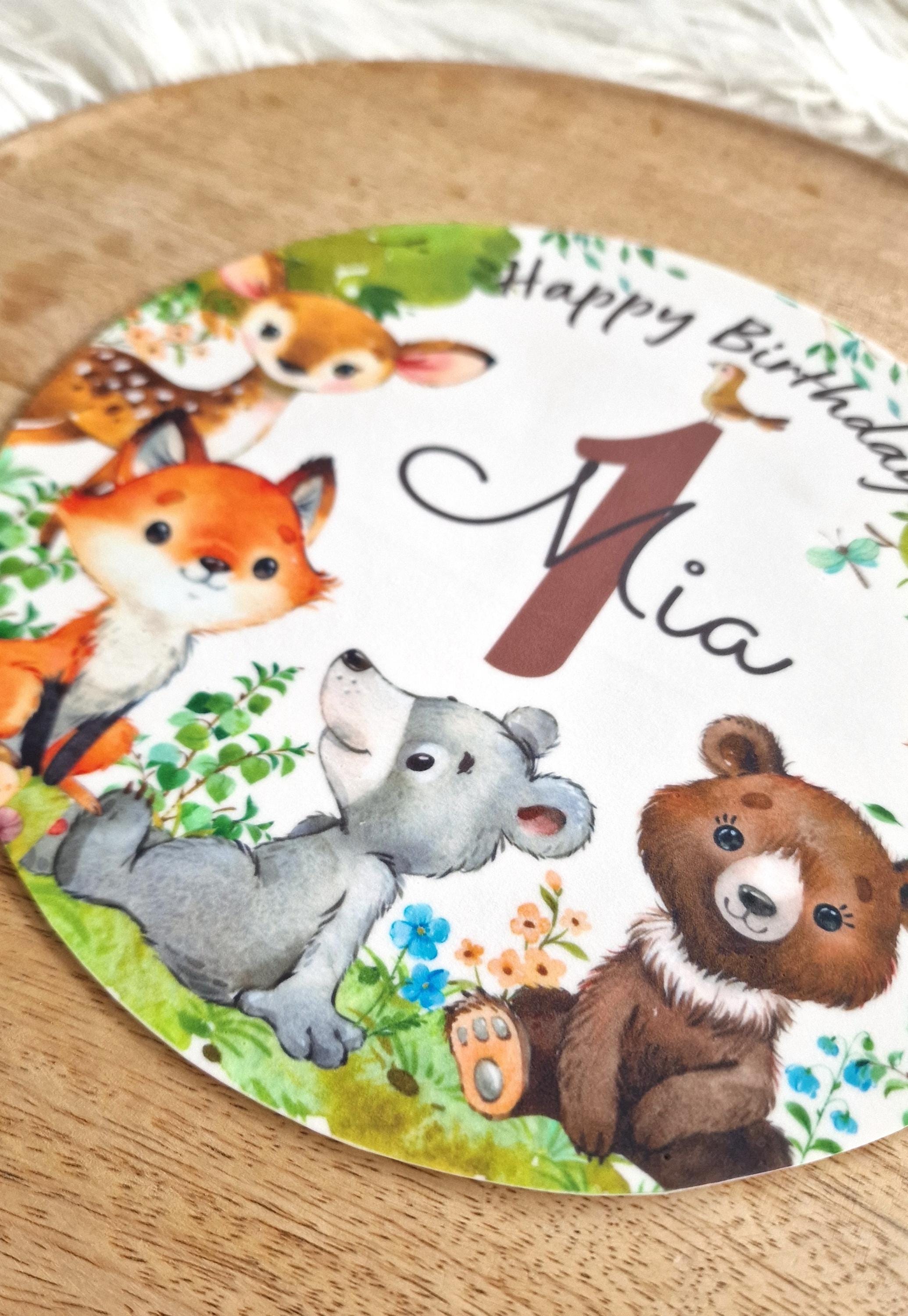 Tortenaufleger Waldtiere – personalisiert mit Name & Zahl – Fuchs, Reh, Bär, Eichhörnchen – essbare Tortendeko Geburtstag – Party Decor