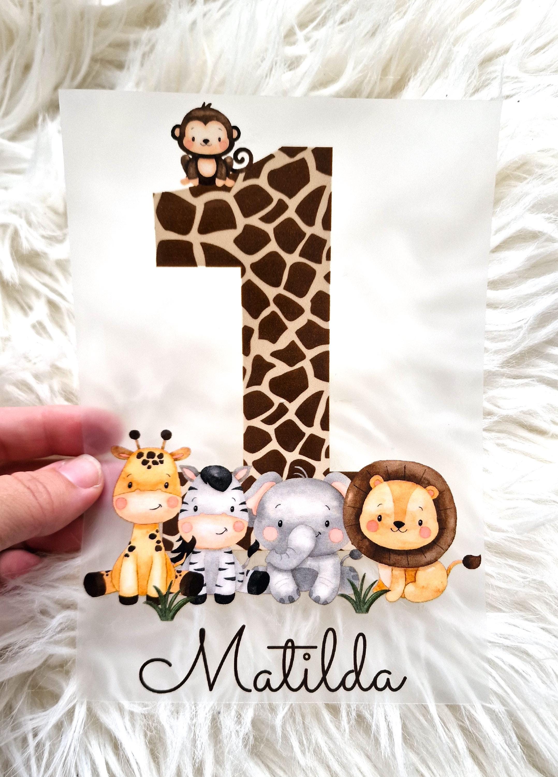 Bügelbild mit Wunschname und Alter personalisiert Dschungel Löwe Giraffe Zebra Safari Safaritiere Dschungeltiere Wild One – Appliques & Patches