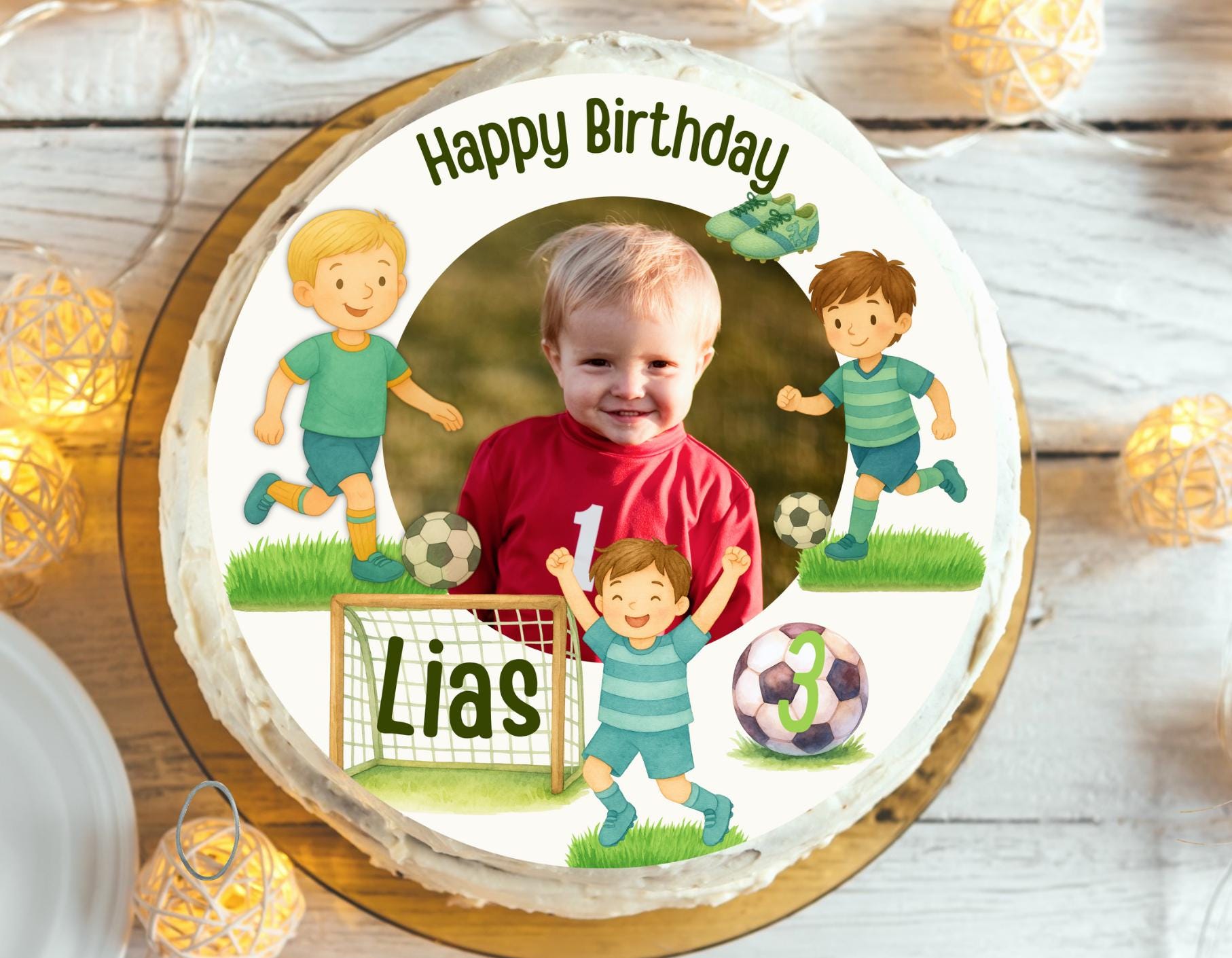 Tortenaufleger Fußball mit Foto – personalisiert für n – Fondant Geburtstag – Name & Alter – Party Decor