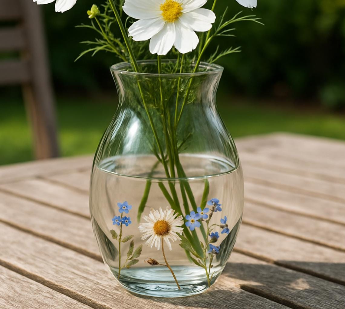 Sticker-Set Blumen – wasserfest & spülmaschinenfest – für Gläser, Windlichter, Vasen und DIY-Deko – Gänseblümchen und Vergissmeinnicht – Stickers