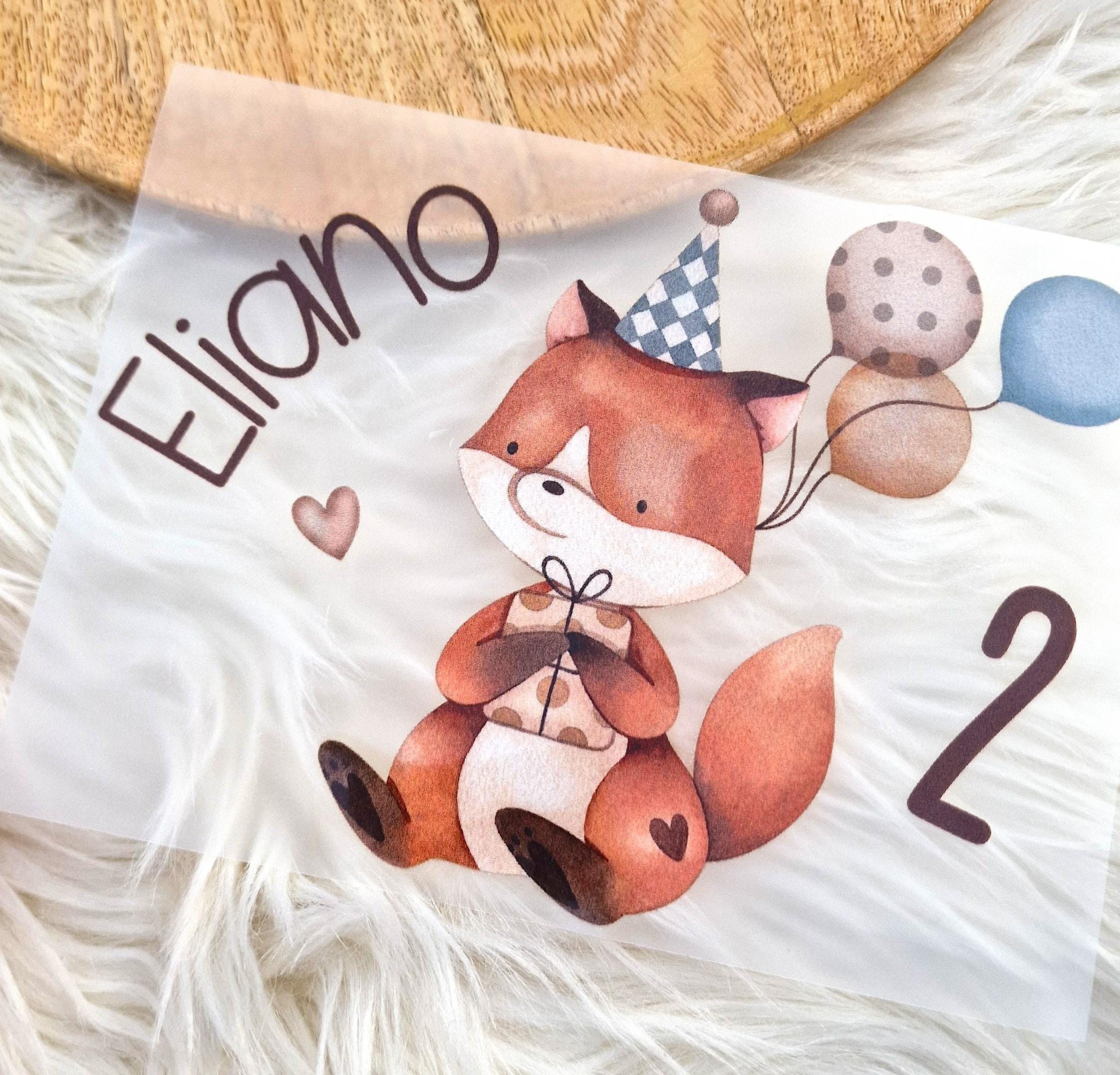 Bügelbild Fuchs Waldtiere mit Wunschname und Alter personalisiert für Kinder Shirt Geburtstag Geschenk Taufe Einschulung
