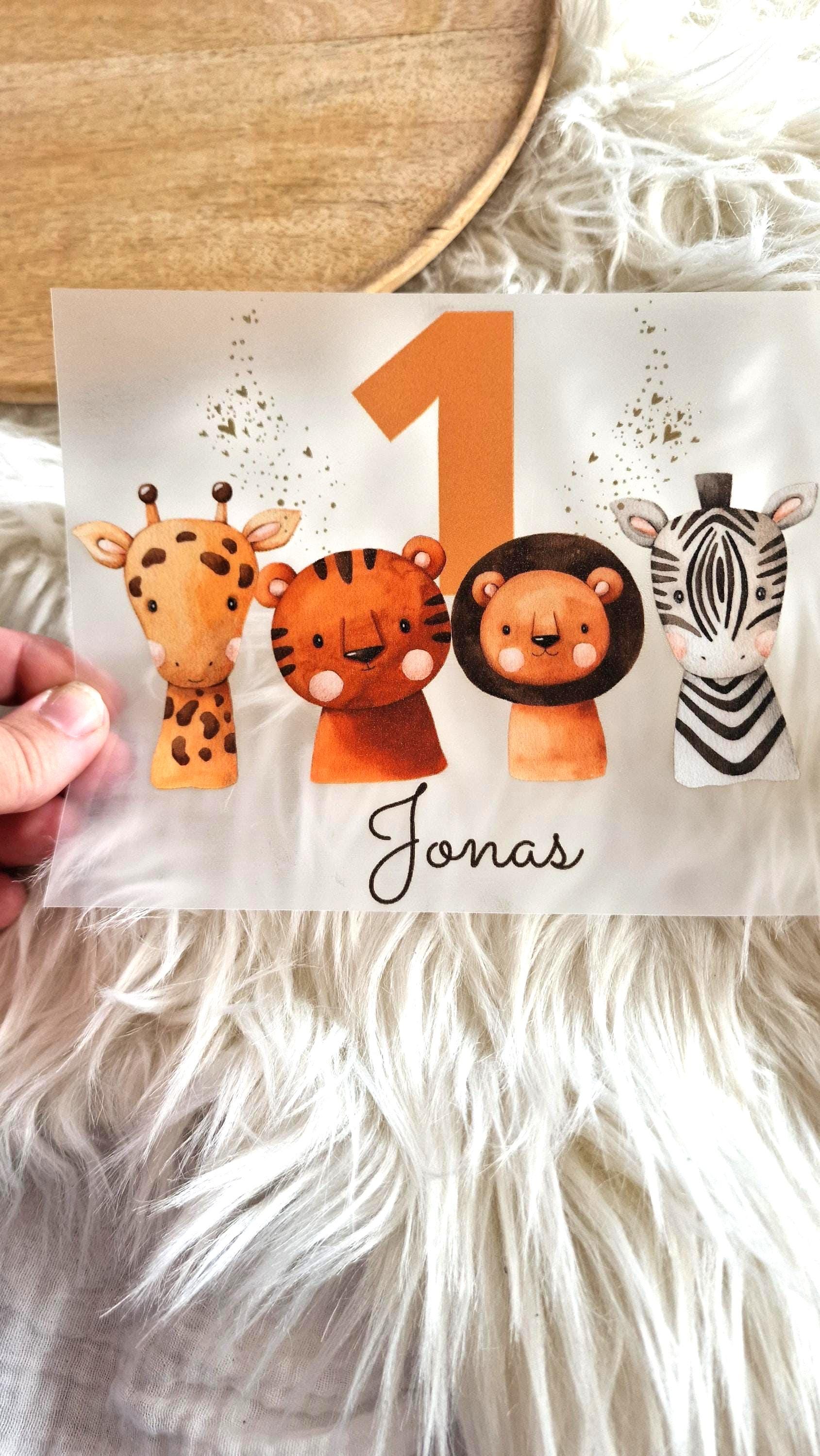 Bügelbild Safari personalisiert – Löwe, Giraffe, Zebra – mit Name & Alter – für Geburtstagsshirt – Dschungel geburtstag „Wild One“ – Appliques & Patches