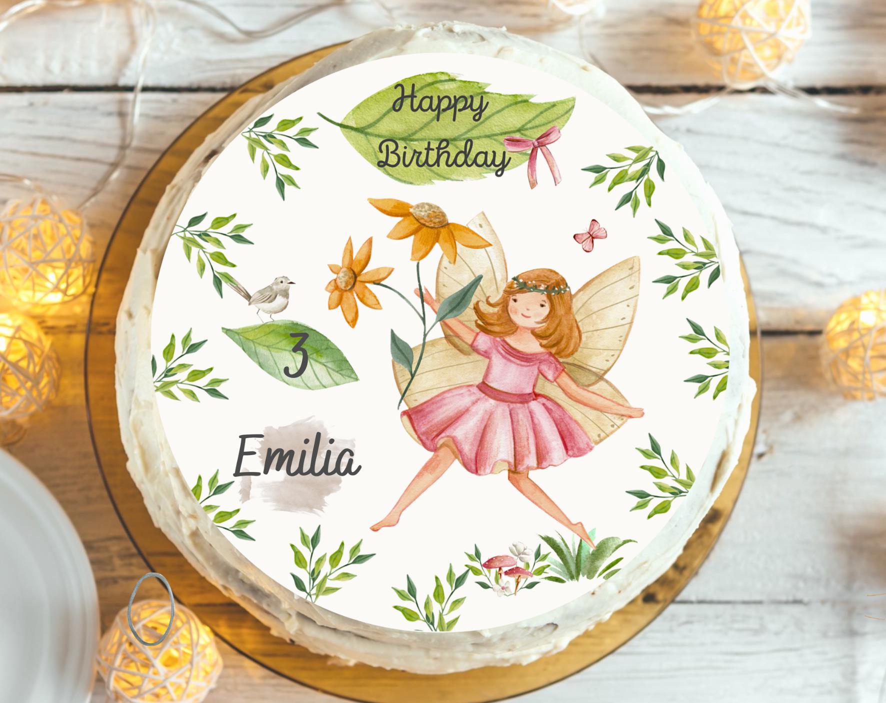 Tortenaufleger Fee Elfe – Fondantbild personalisiert mit Name & Alter – Geburtstag – rund 20 cm – Motto Elfenparty – Party Decor