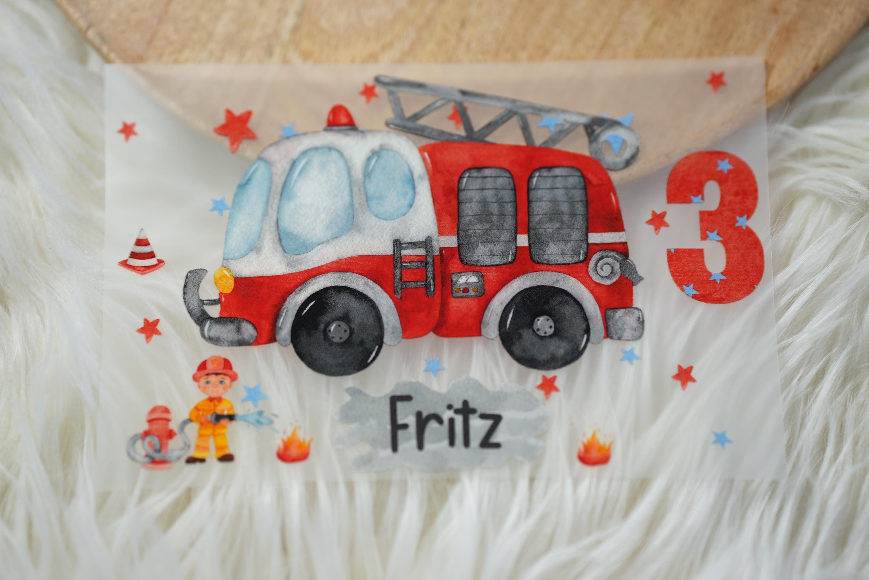 Bügelbild Feuerwehr personalisiert mit Name und Alter – Feuerwehrmann Feuerwehrauto Rettungsfahrzeug Geburtstag DIY Aufbügler – Appliques & Patches